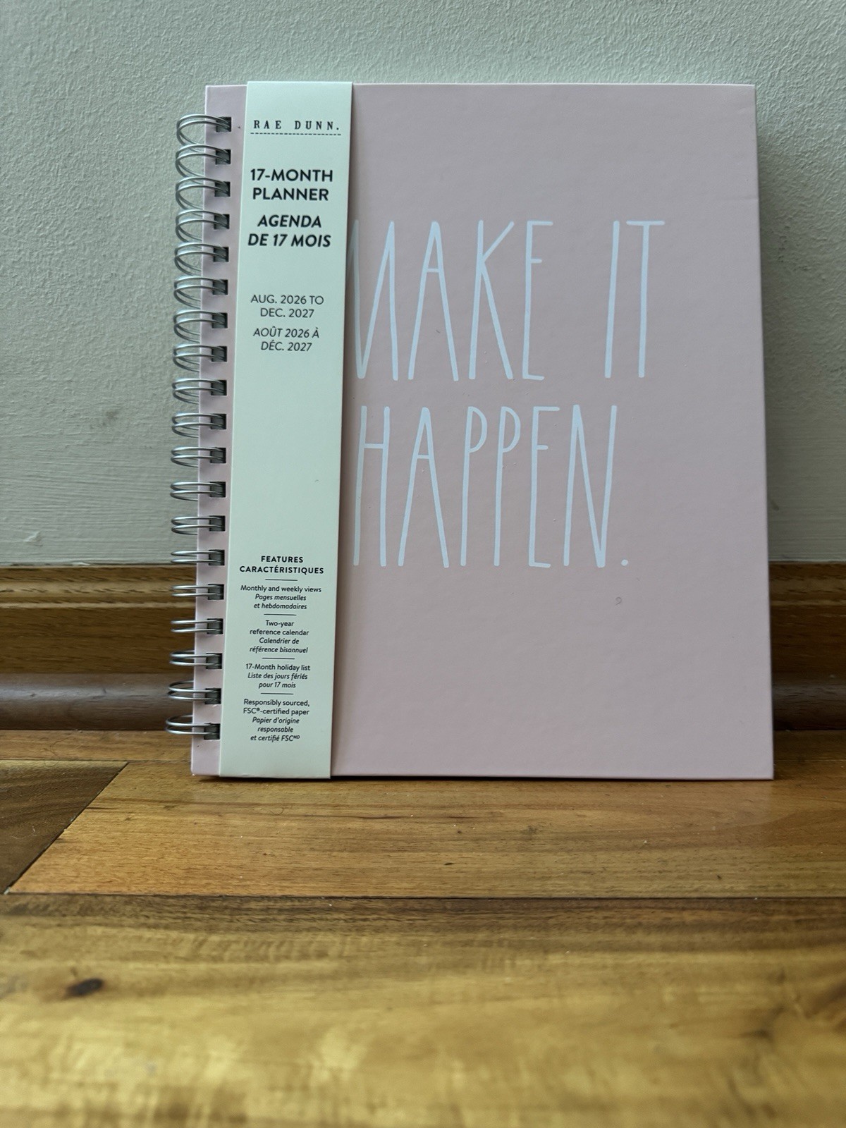 2027 Planner Rae Dunn Make It Happen 17 Months Aug 2026- Dec 2027 Pink 10×8”