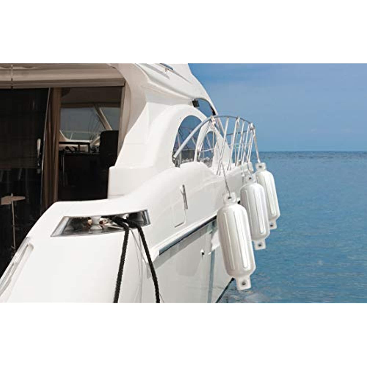 Seachoice Twin Eye Ribbed Boat Fender, White, 8-1/2 In. X 27 In.