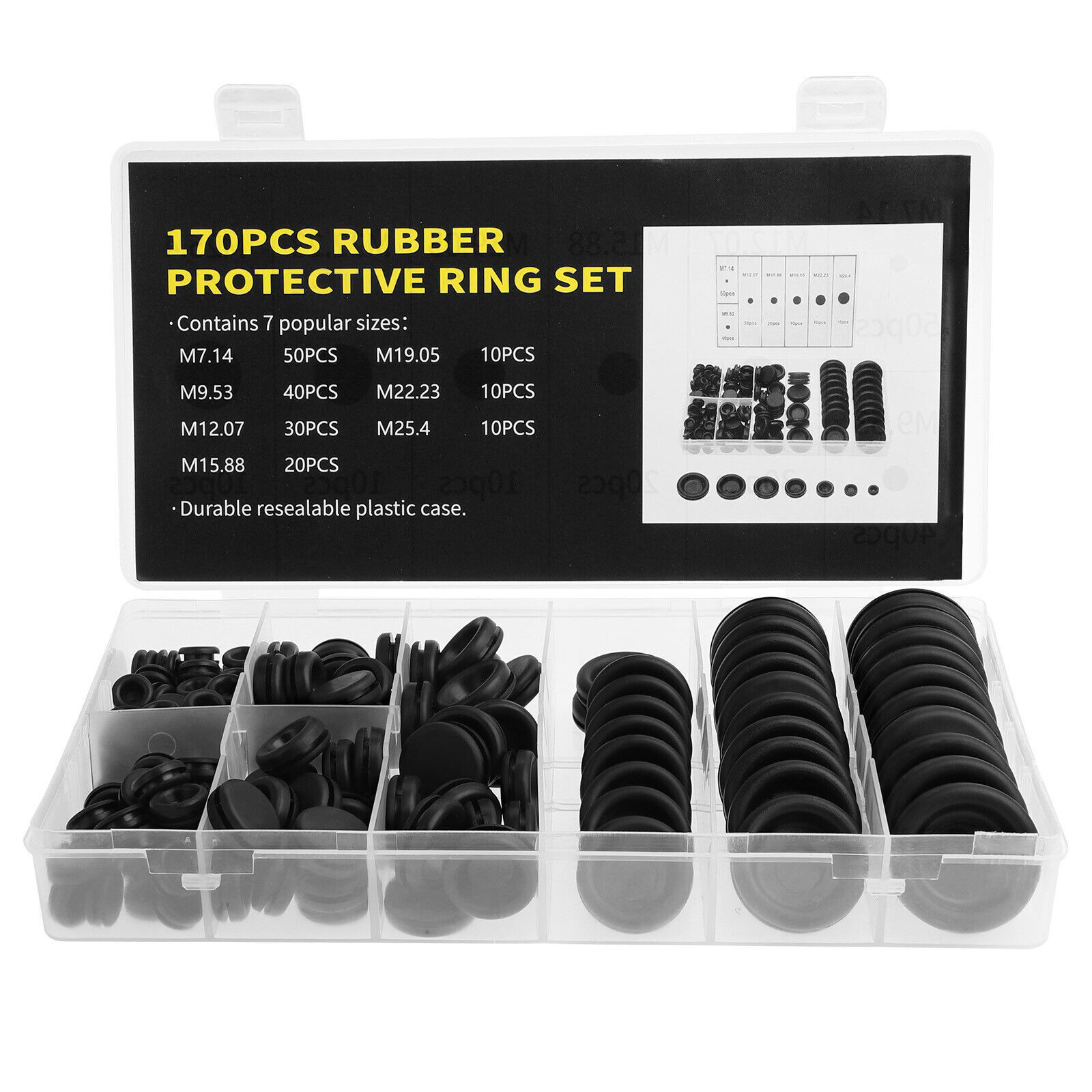170PCS Rubber Grommet Firewall Hole Plug Electrical Wiring Gasket Assortment Kit