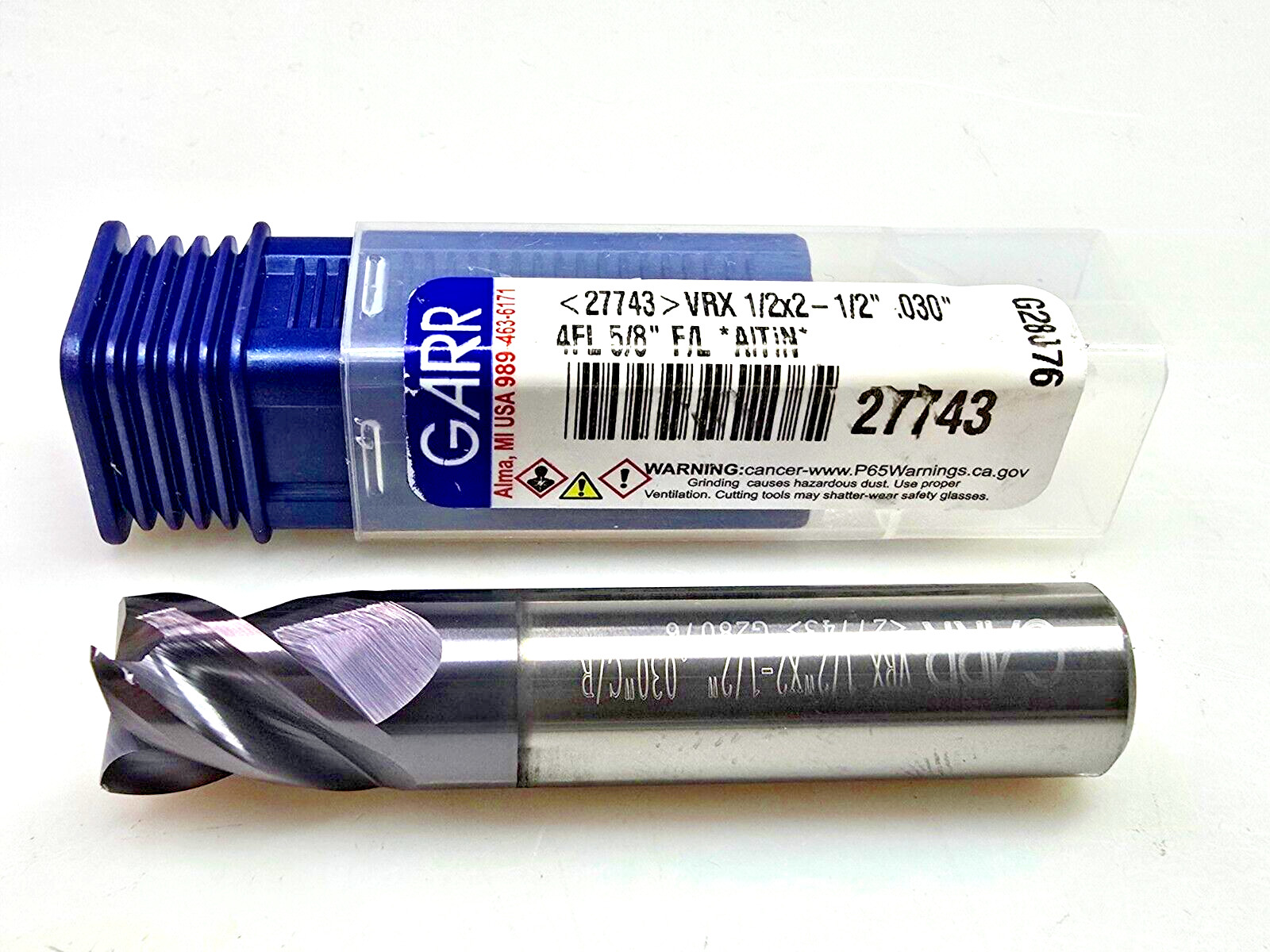 GARR 1/2″ x 1/2 x 5/8 x 2-1/2 R.03 Solid Carbide End Mill 0.5″ 27743 VRX