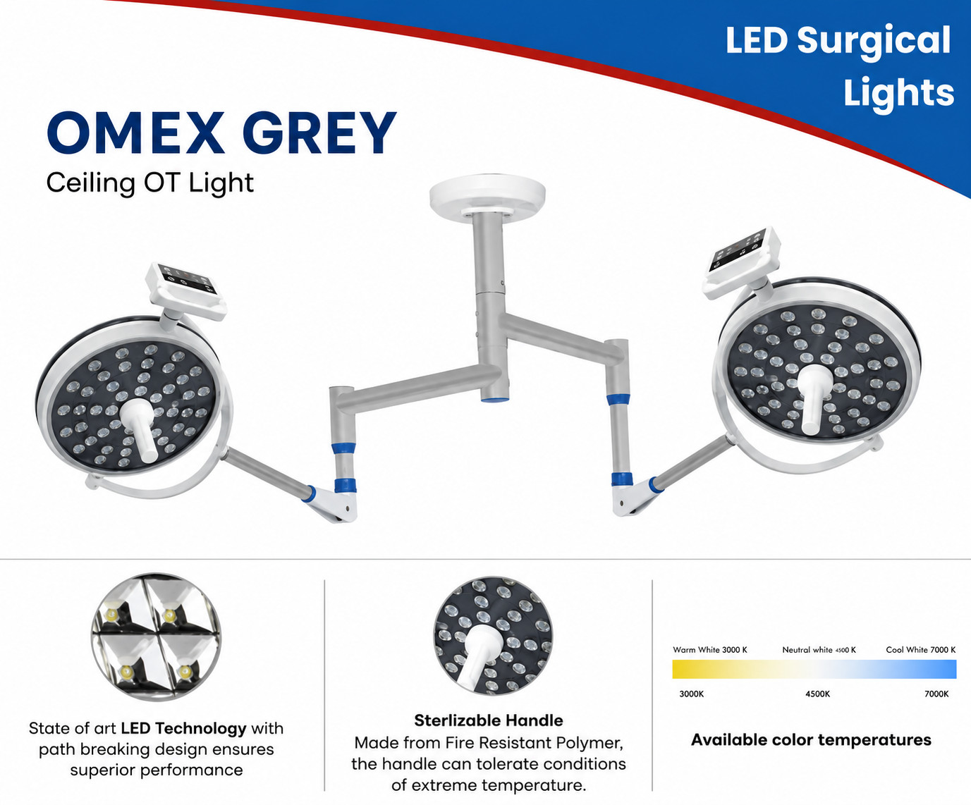 Operation Theatre Operating Room lamp 48 + 48 LED Double Dome Light .