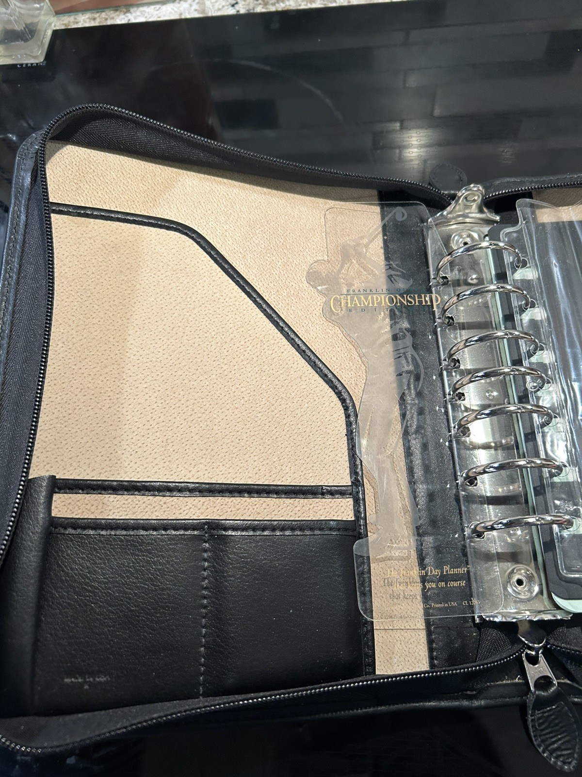 Franklin Quest Champ 7 Ring Planner Binder Zip Around 11 x9 Faux Leather Filled