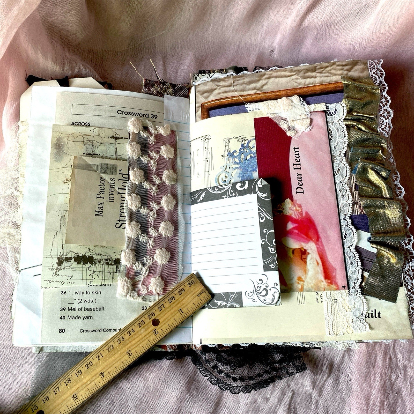 Handmade Authentic Vintage Junk Journal Book 90 Pgs Layered Lace Pockets Diary