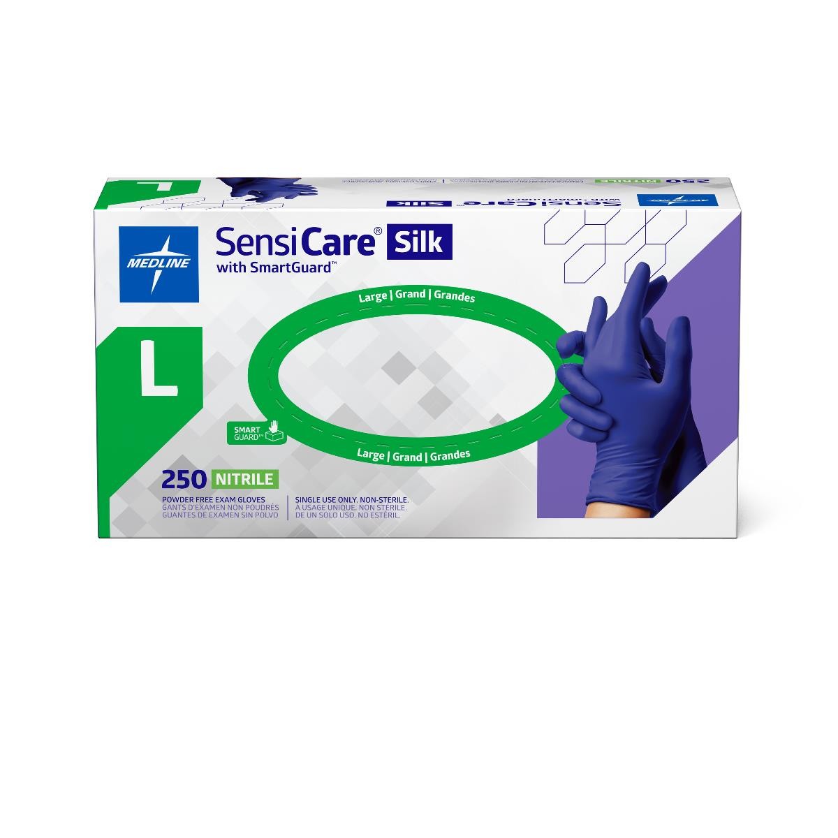 Medline MDS2586H Sensicare Silk Nitrile Gloves Large Textured Dark Blue 250/Bx