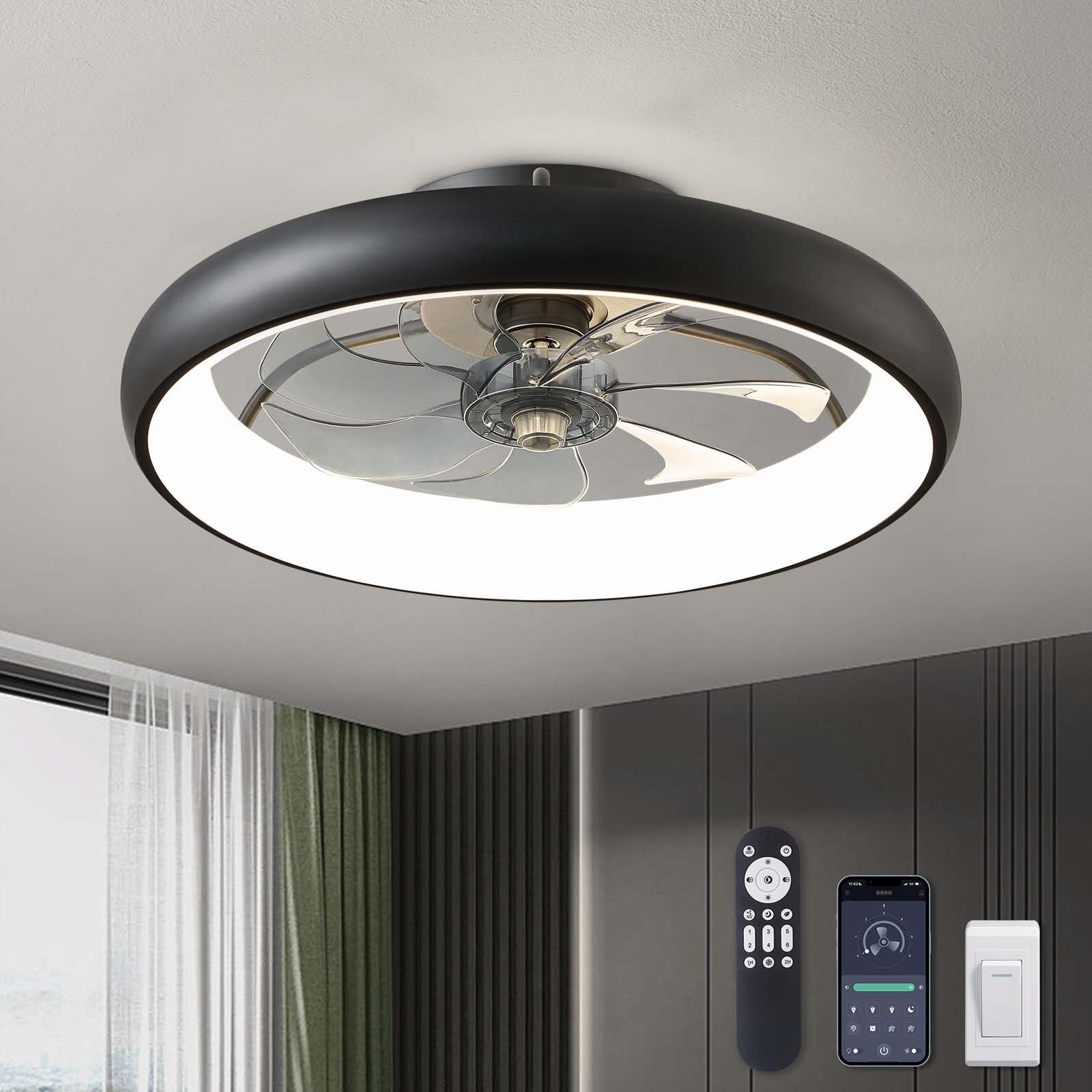 LUDOMIDE Ceiling Fans with Lights 20» Flush Mount Fan Remote & APP Control B…
