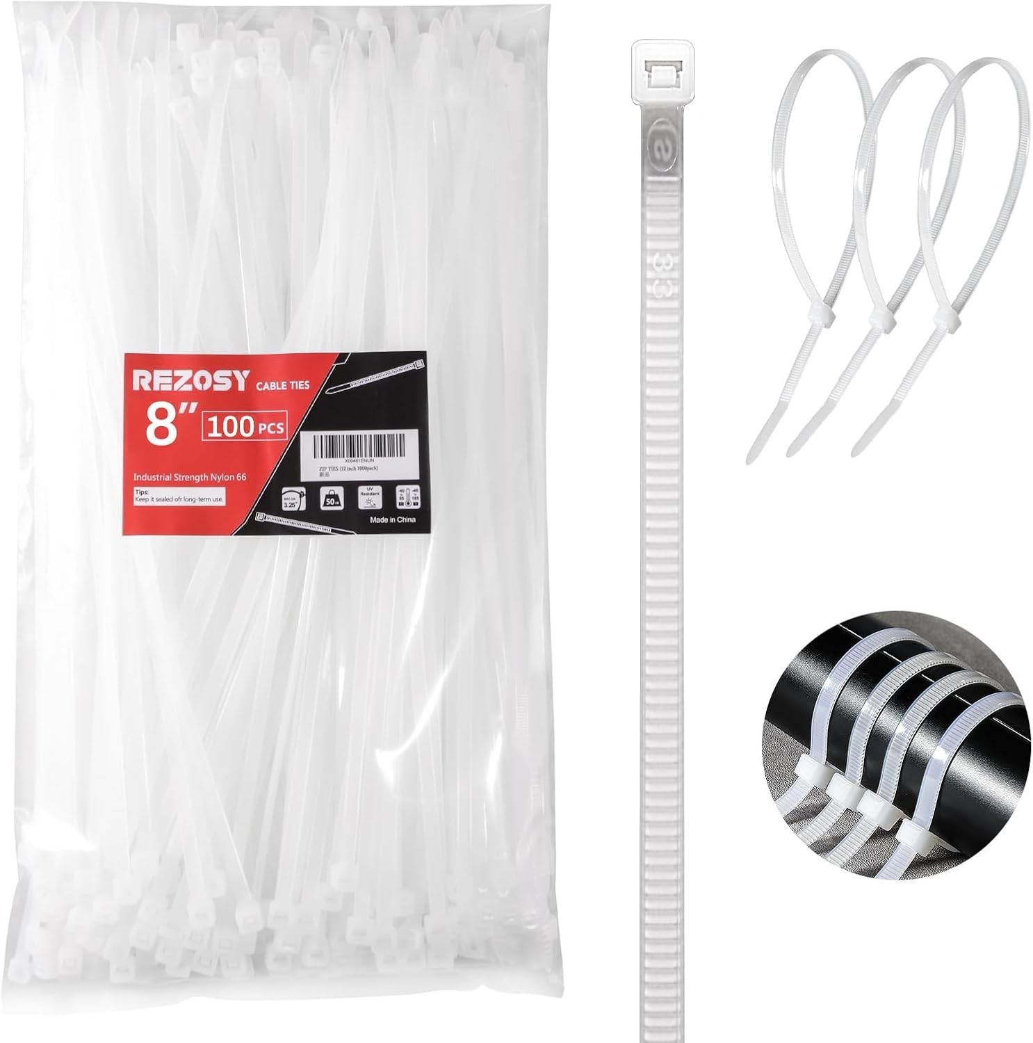 Versatile 8 Inch White Cable Ties – 40 lbs Strength for Home, Garden & Garage