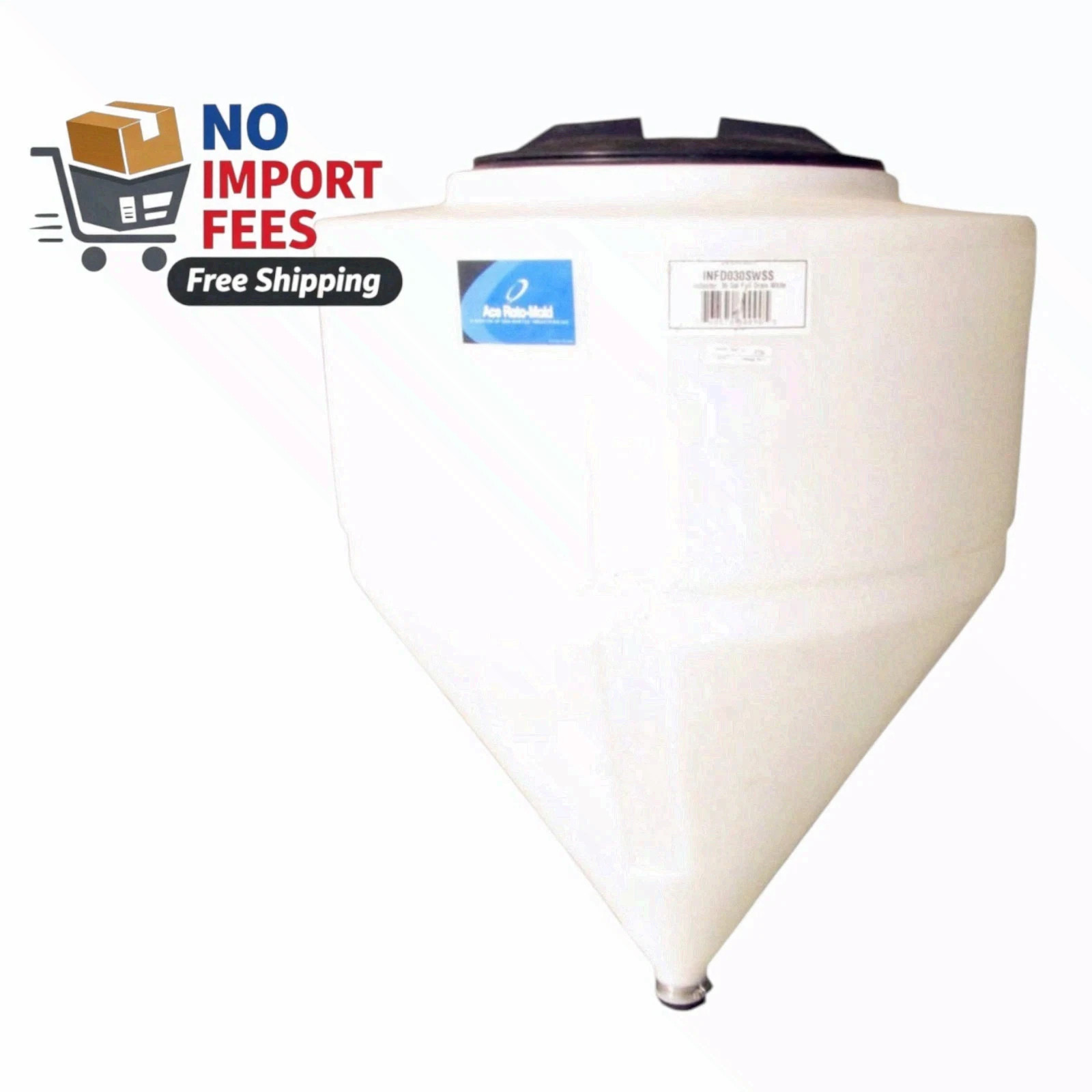 30Gallon Cone Bottom Inductor Tank Full Drain MDPE Chemical Resistant – No Stand