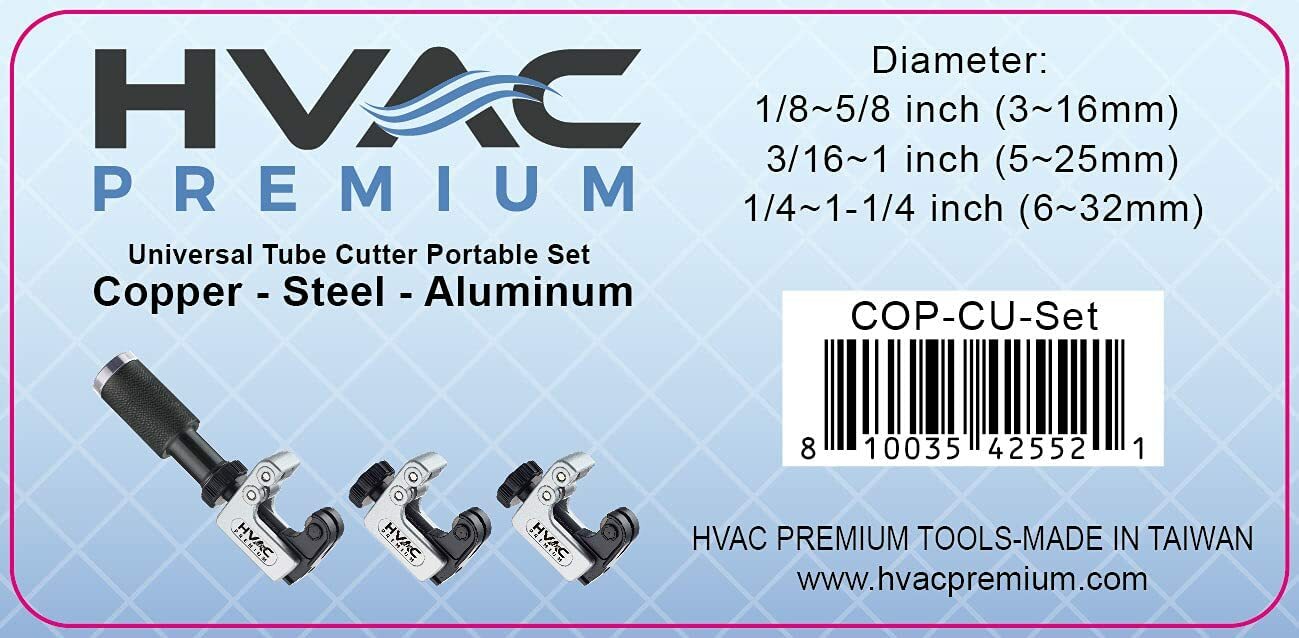 HVAC Premium Heavy Duty Adjustable Tube Cutter Set for Copper, Steel, Aluminum