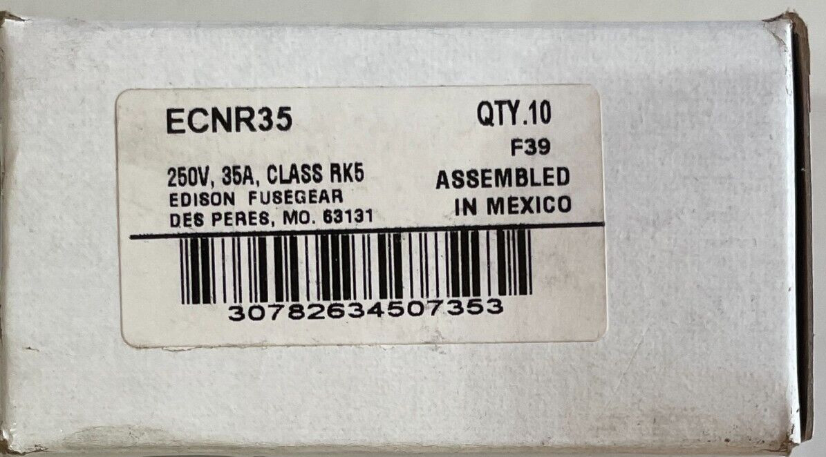 BRAND NEW Box of 10 Edison ECNR 35 Amp Fuses FRN R 35 250 Volts 10 PER Box