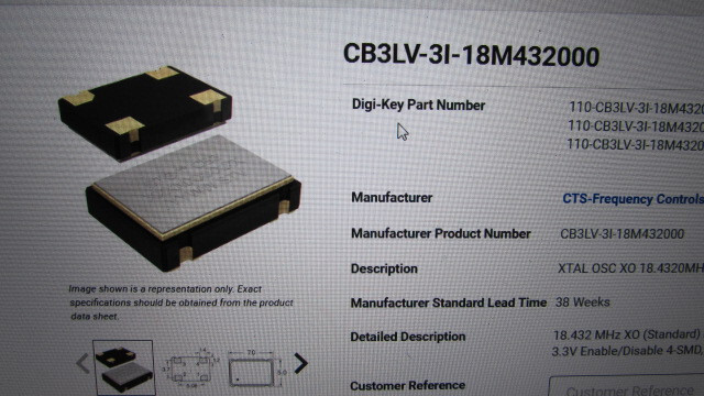 CB3LV-3L-18M43200 / 960-0009-0020DT CTS Corp XTAL OSC XO 18.4320MHZ HCMOS TTL 10