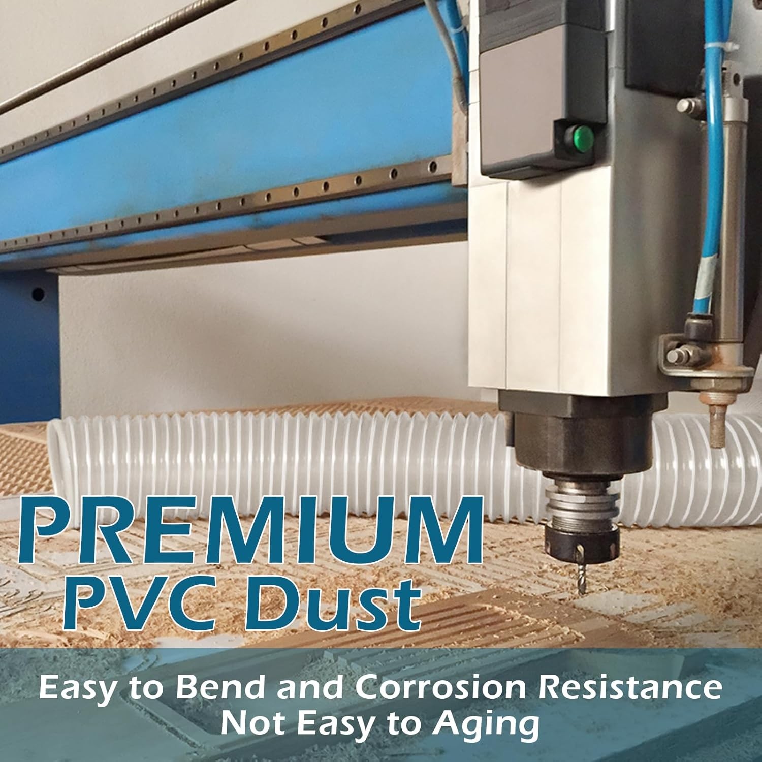 Qucship 2-1/2 x 10′ Heavy-Duty PVC Dust Collection Hose, Puncture-Resistant, Fle