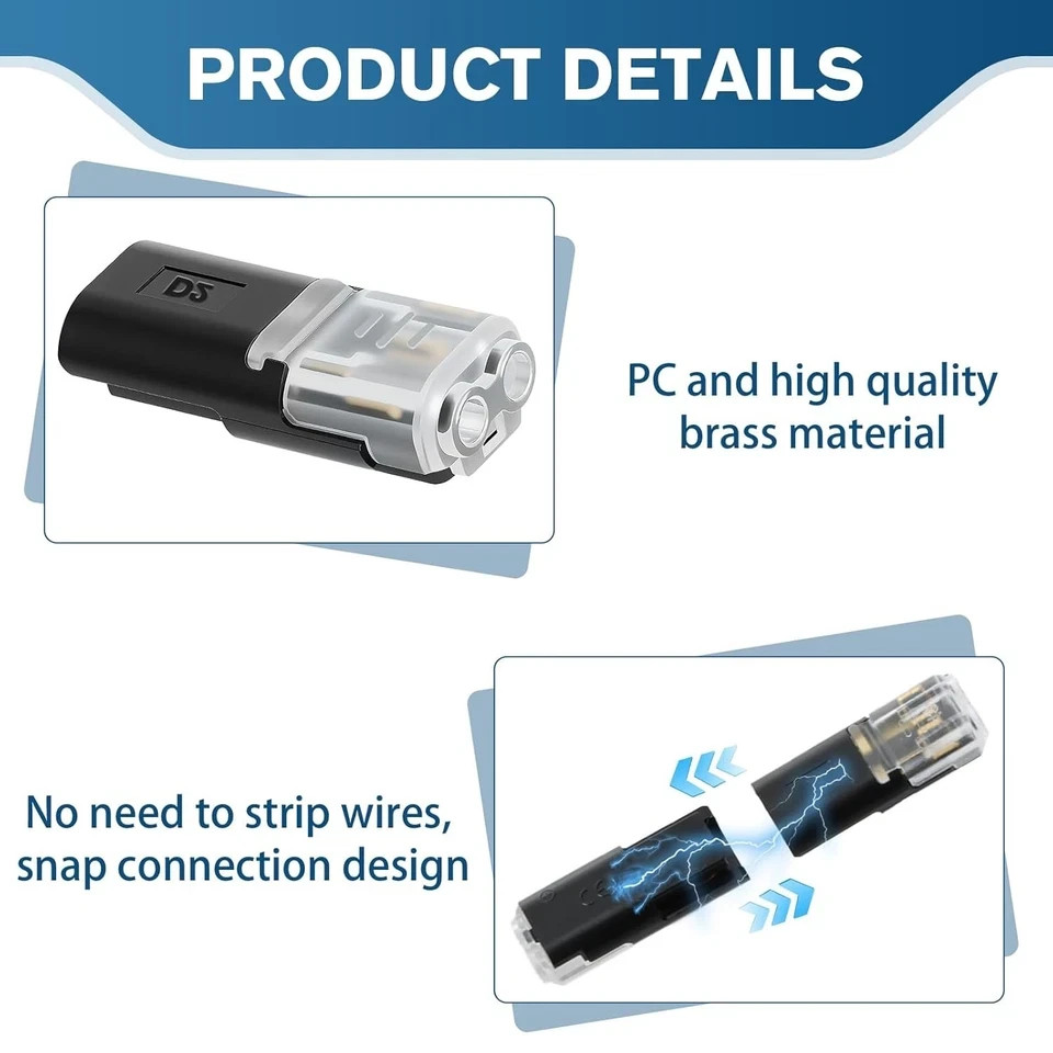 Double-Wire Plug-in Connector,Quick Connect Push-in Lever Wire Connectors(50Pcs)