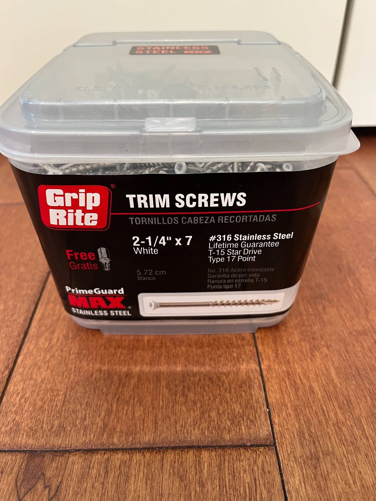 Grip Rite 2-1/4″ x 7 Star Drive White Trim Head Screws 316 Stainless Steel 5Lb.