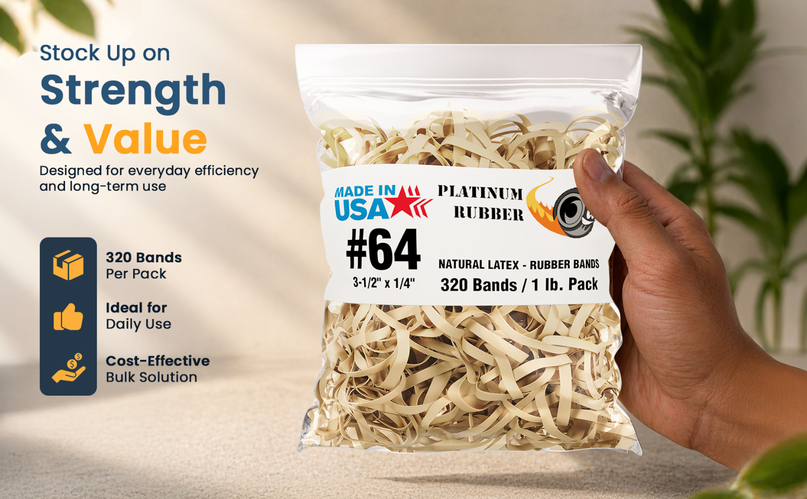 Bulk 5 Pounds – Platinum Rubber Bands #26644 Postal Size #64 (3-1/2 x 1/4″)