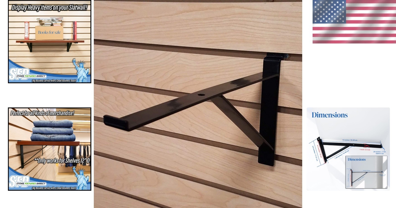 12″ Black Heavy Duty Slatwall Brackets – Securely Display Your Shelves (4 Pack)