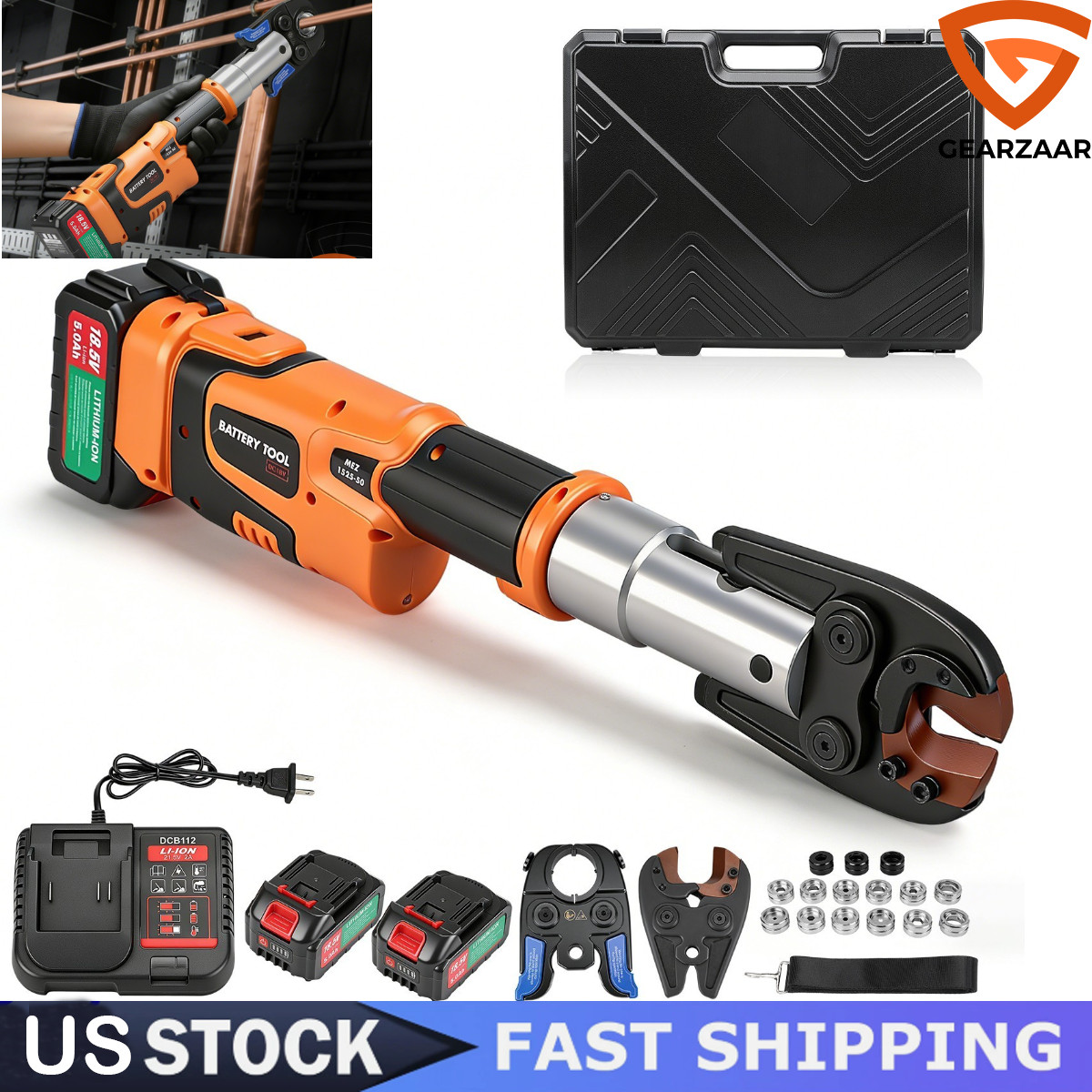 Copper Pro Press Tool Pipe Crimping Kit Press Tool Battery Kit 1/2″ 3/4″ 1″ Jaw