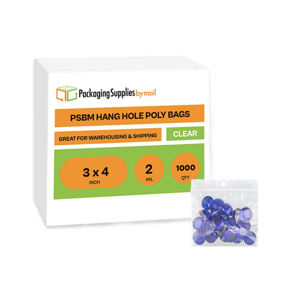 1000 Pack – 2 Mil Reclosable Bag with Hang Hole – 3″ x 4″ (1 Box)