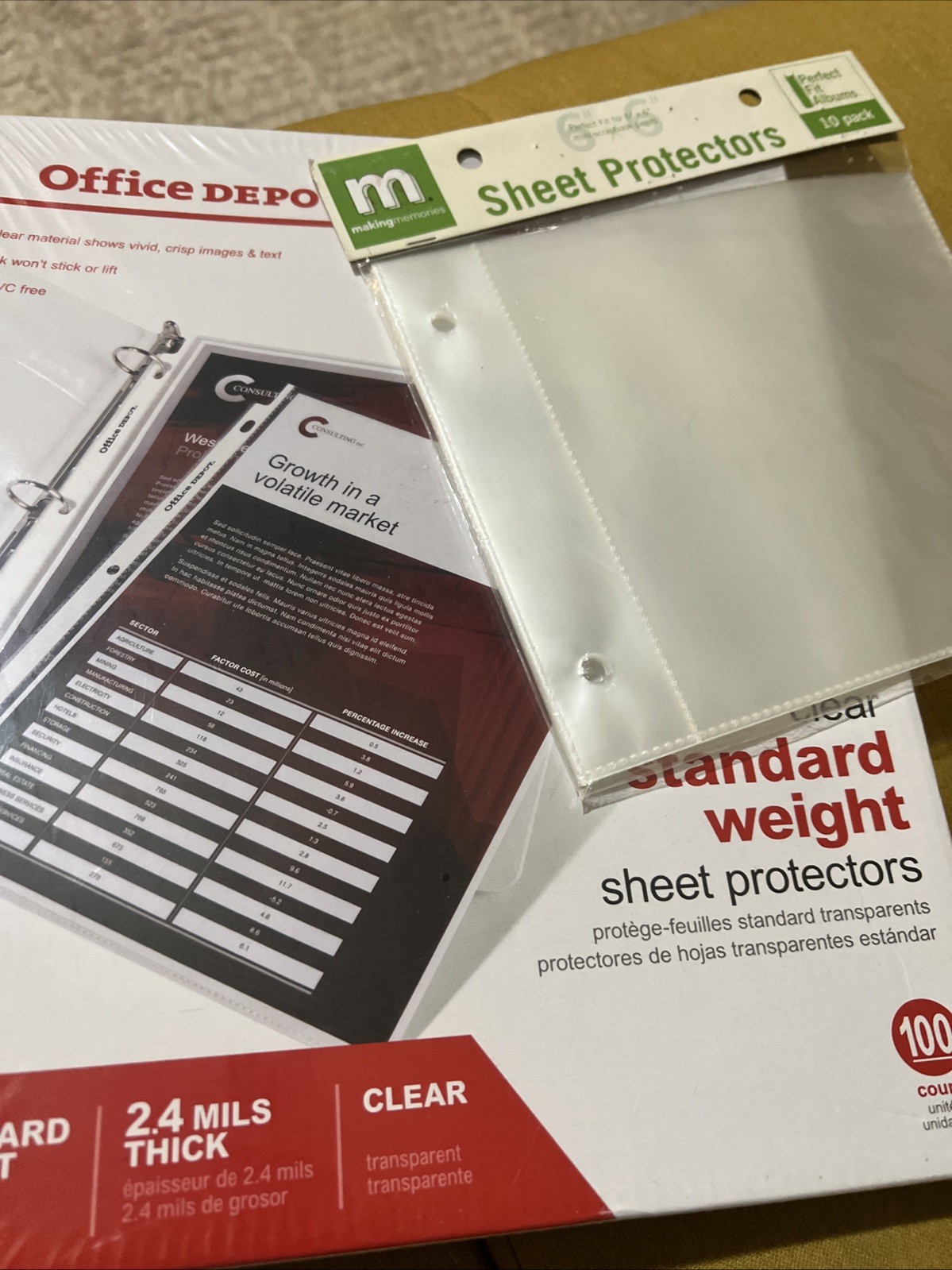 Sheet Protectors 100ct Standard Weight 2.4mil Clear 8.5″x11 & 3 Ring Off.Dep. 🎁