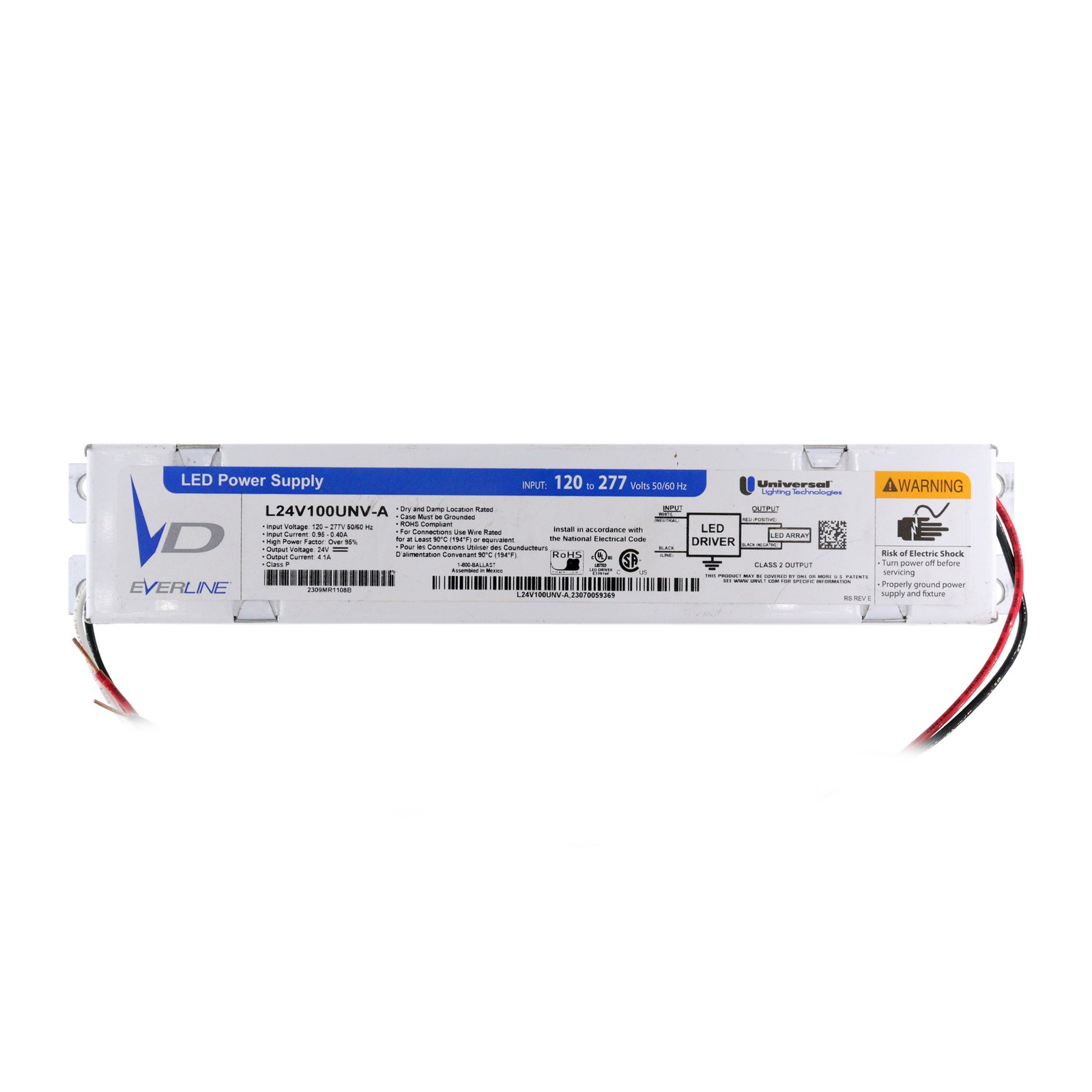 UNIVERSAL L24V100UNV-A NON-DIMMING LED DRIVER, 24VDC, 100W, 4.1A, 120-277VAC