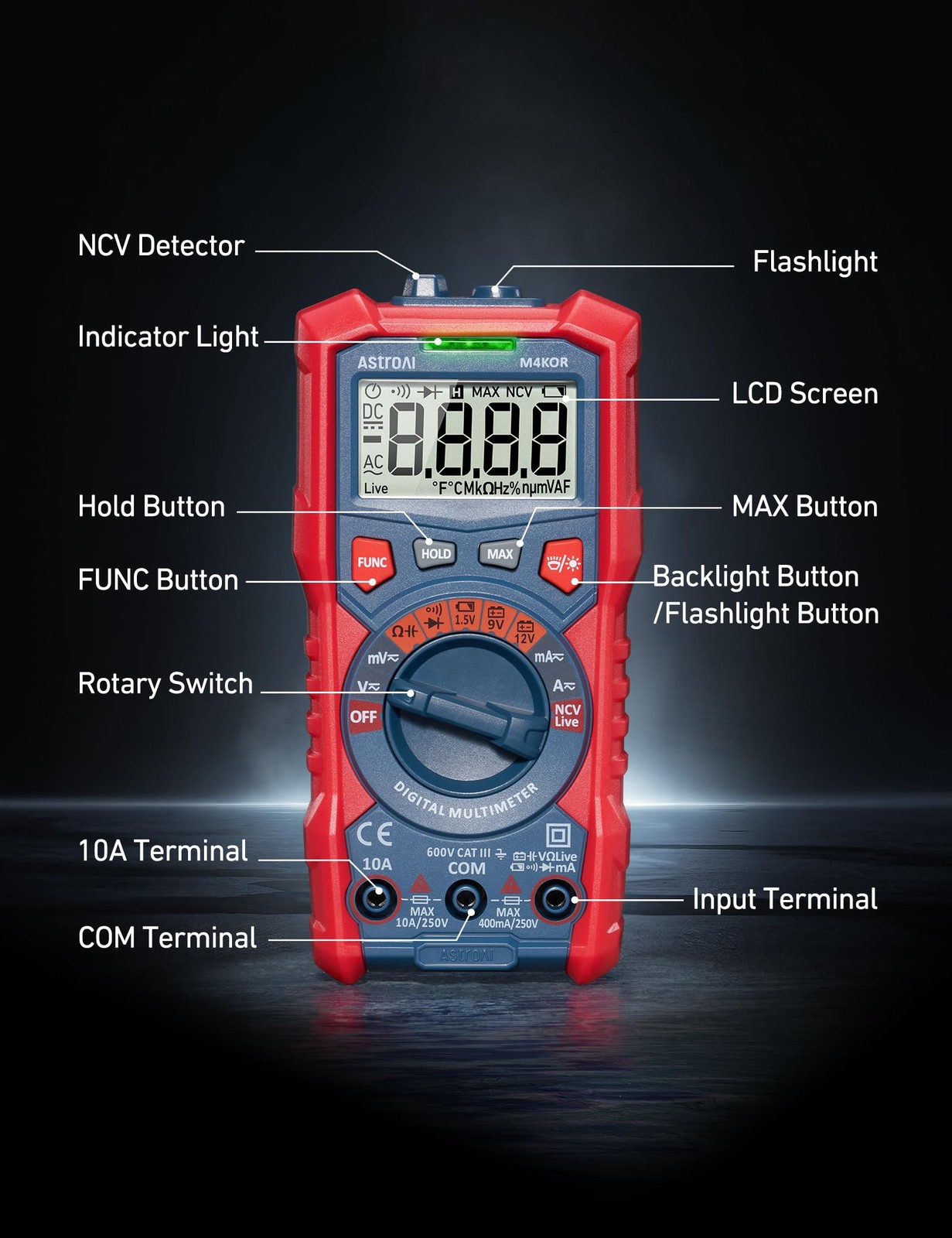 AstroAI Digital Multimeter, TRMS 4000 Counts, Multicolored-Test Kit
