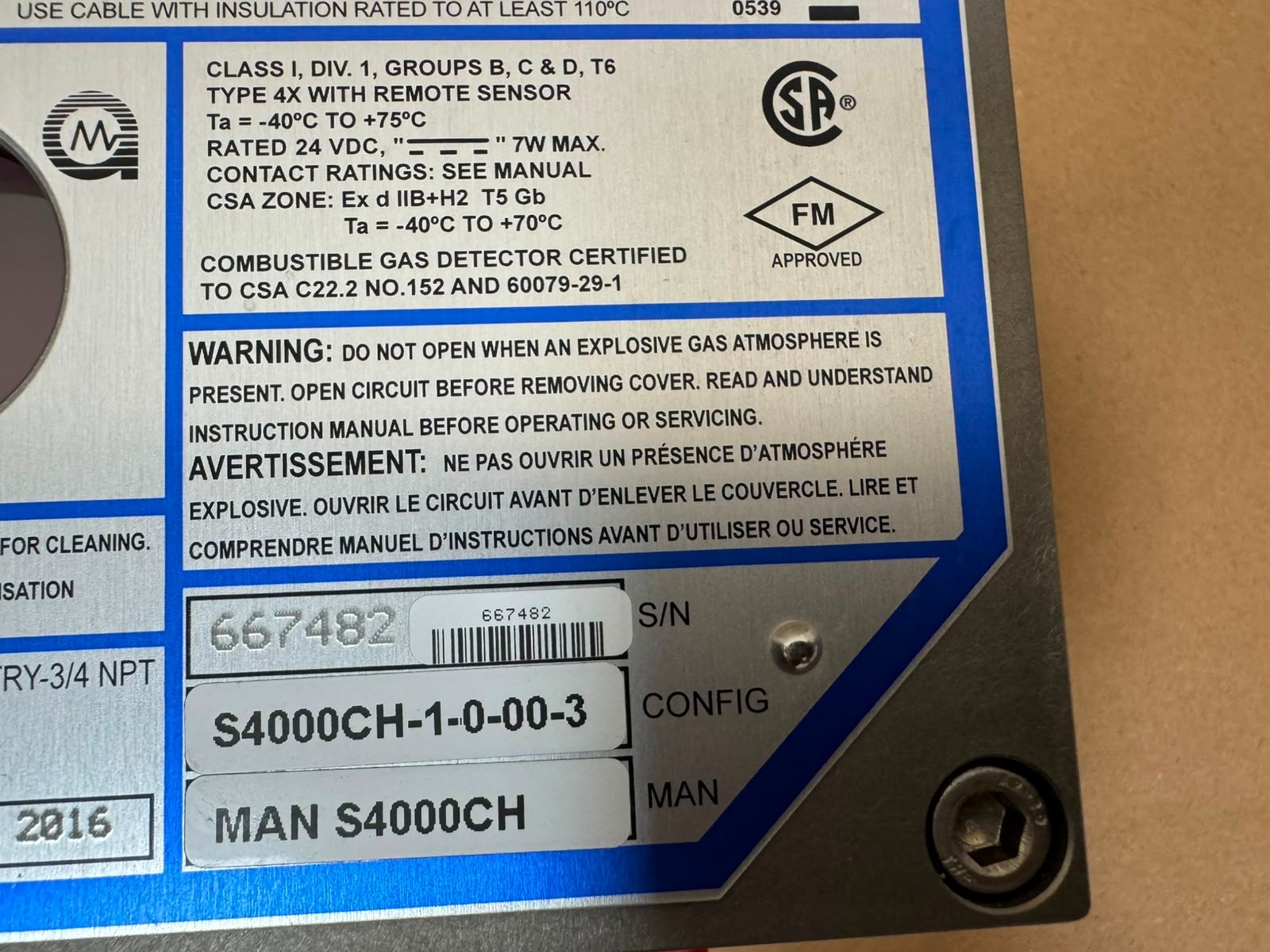 General Monitors / Intelligent Sensor, Combustible Gas / S4000CH / 32425-14
