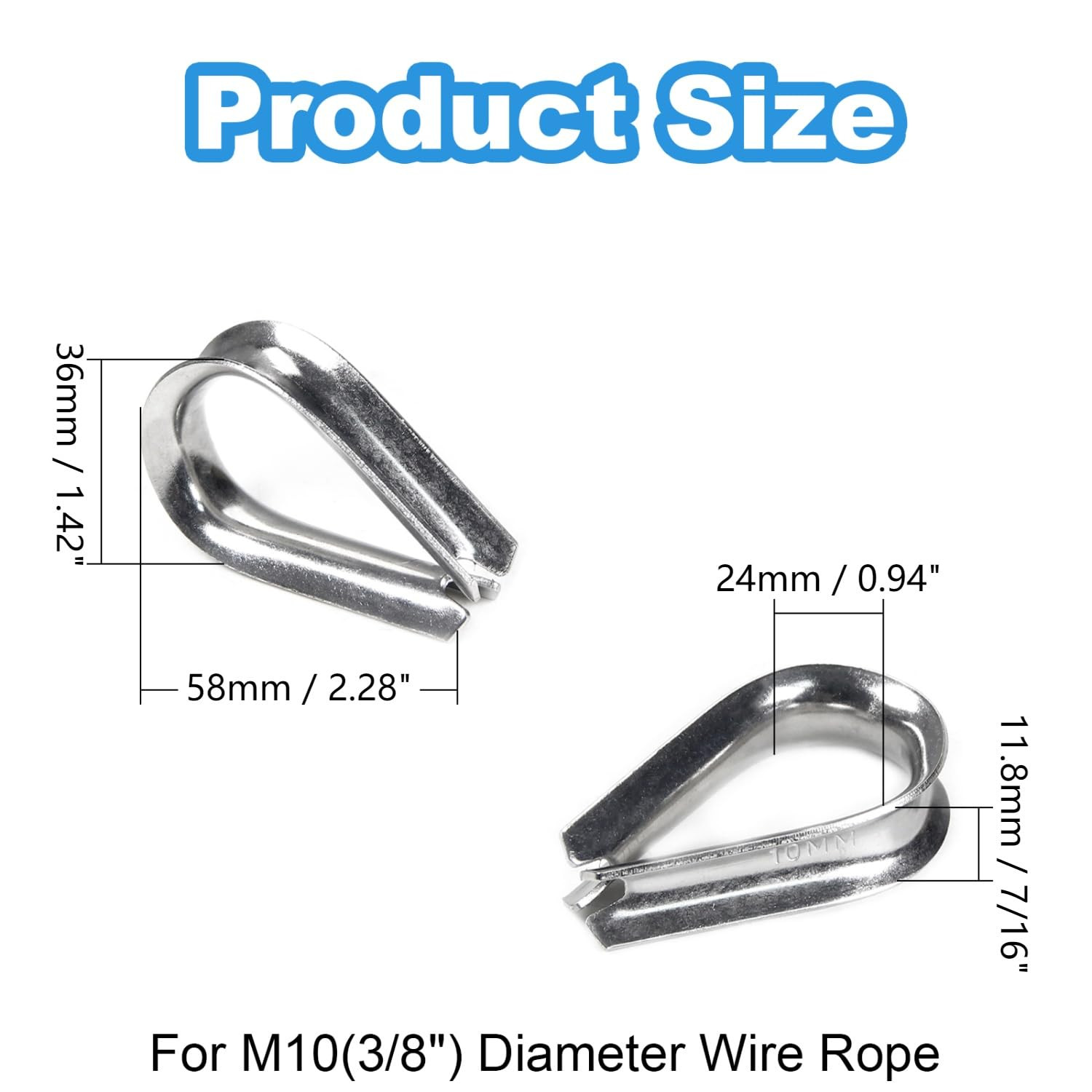 10 Pcs 3/8″ Wire Rope Thimbles M10 Cable Thimbles 304 Stainless Steel Thimble Ri