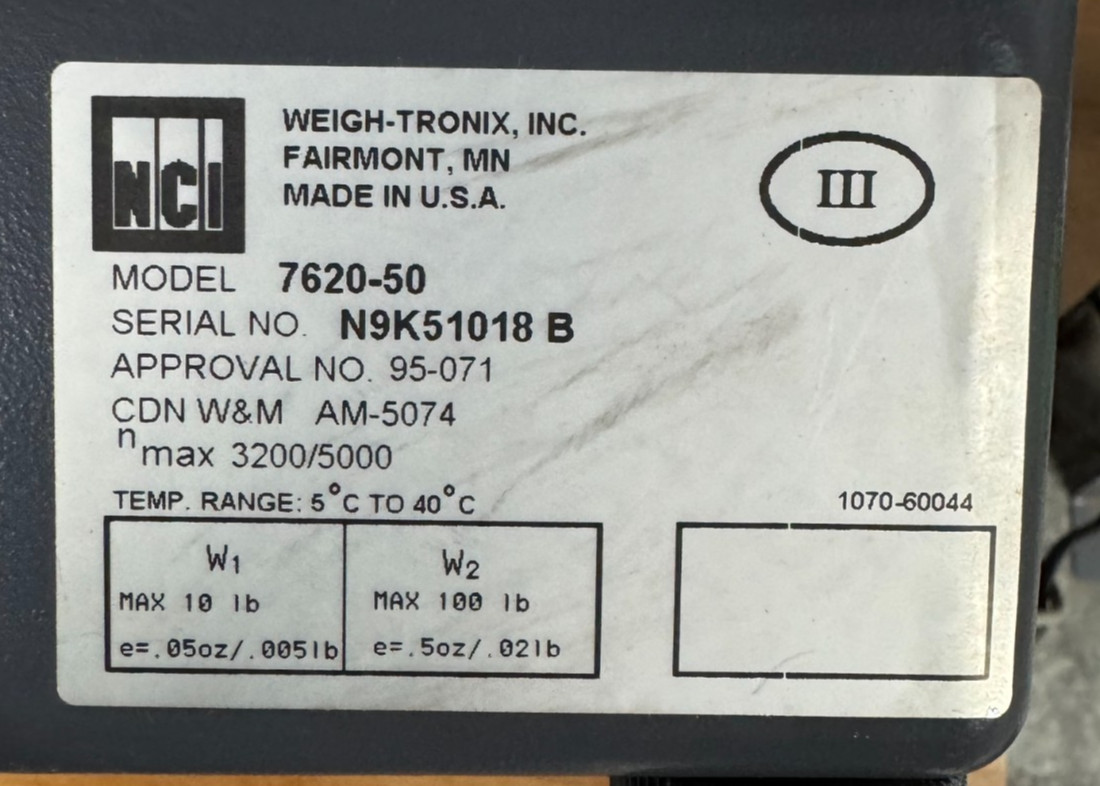 NCI 7620-50 -Weigh-Tronix Digital Scale With Power Supply – 100lbs. Tested!