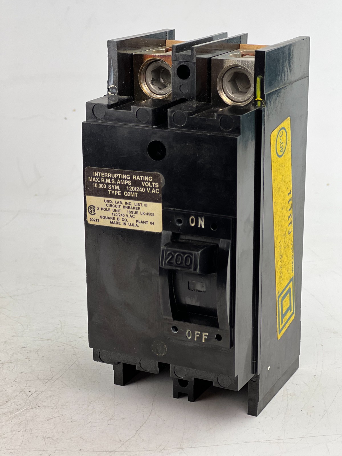 Square D Q2M2200MT 200 Amp 2 Pole Circuit Breaker Type Q2MT 240V 2P 200A — NICE
