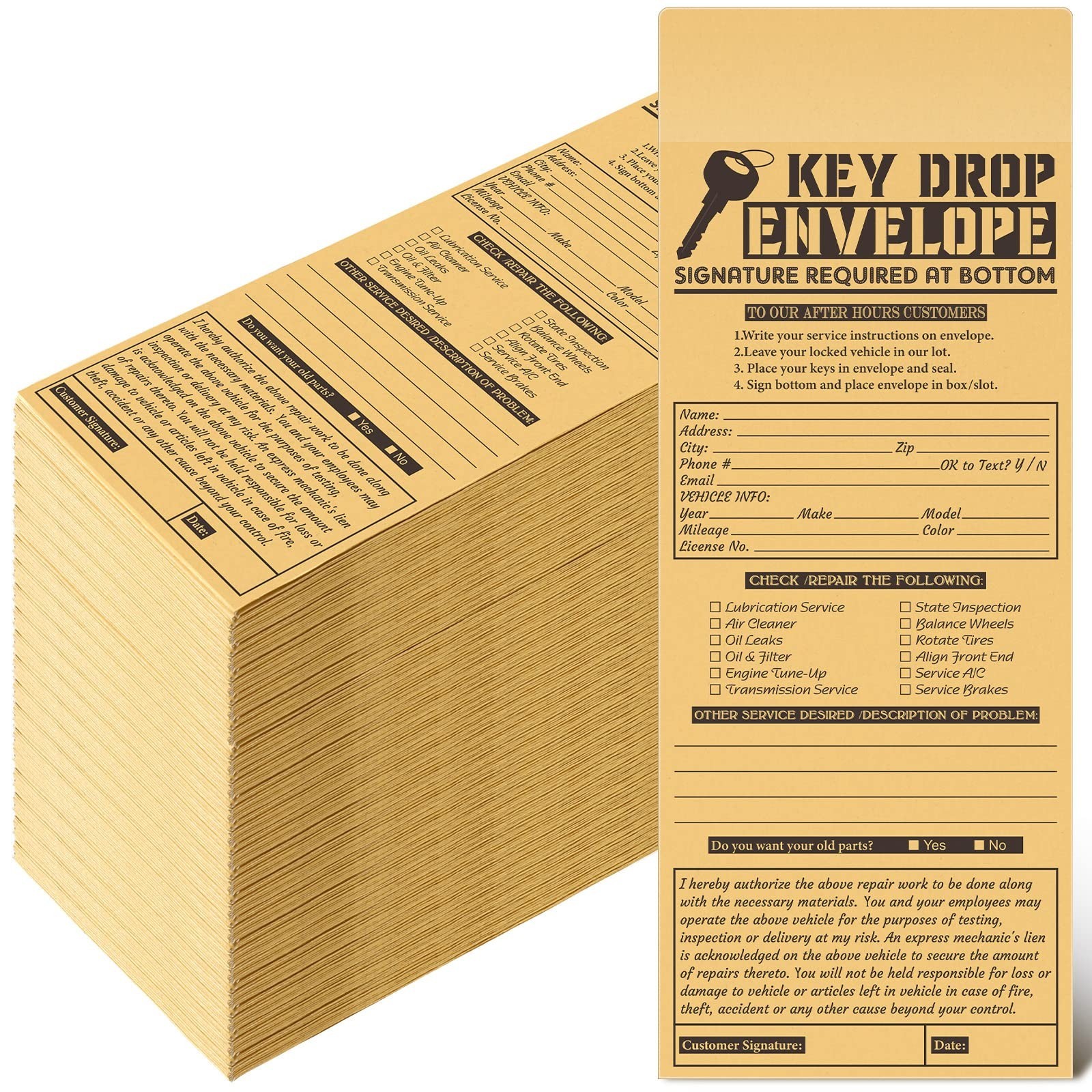 500 Pcs Self-Adhesive Drop Key Envelopes for Auto Repair Shops – 4.125 x 9.5 Inc