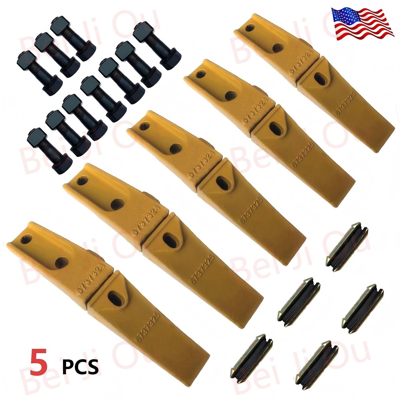 5 Bucket Teeth Assembly 6737322Y Fits Bobcat Bolt on Flush Mount Pin Skid Steer