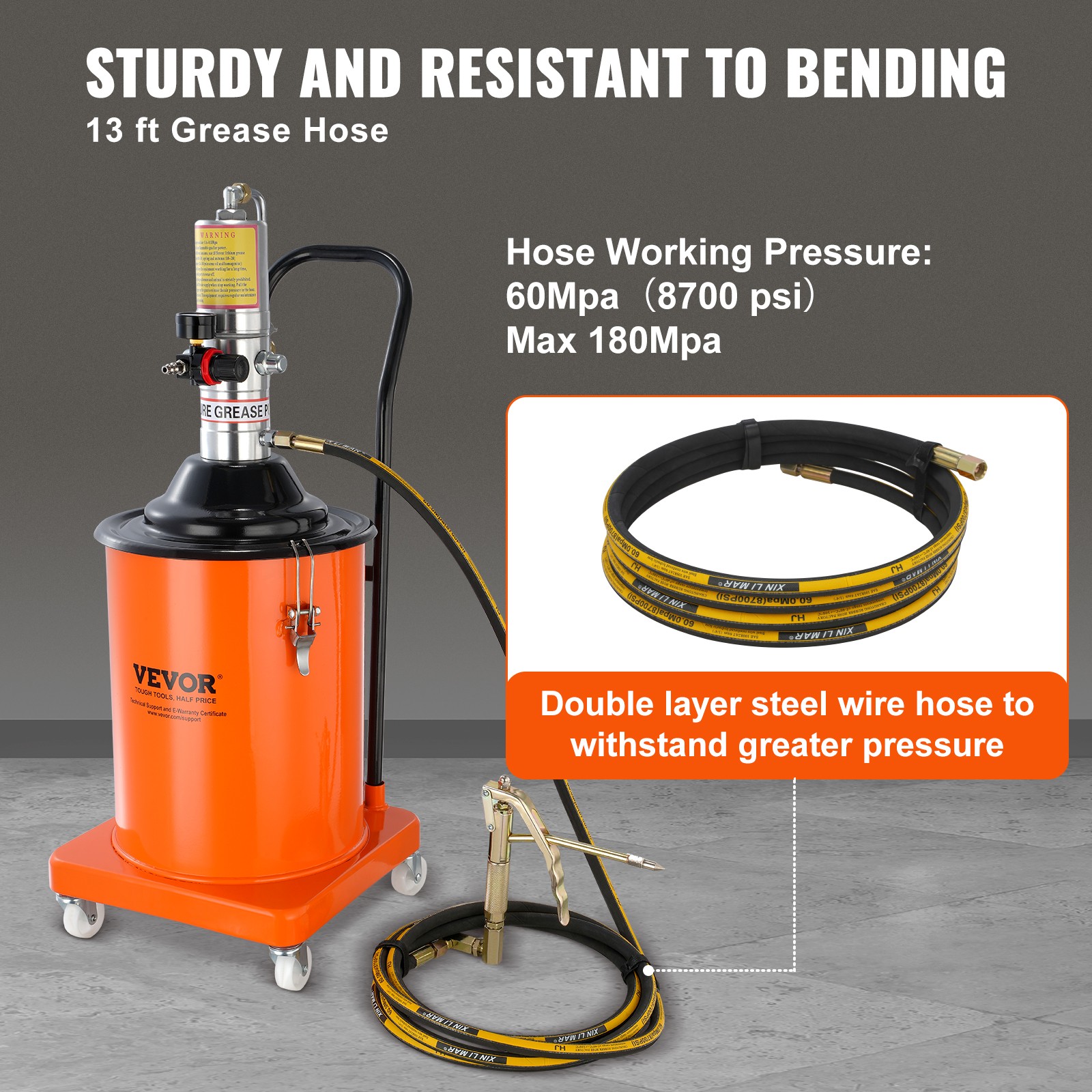 VEVOR Grease Pump Air Operated Grease Pump 5 Gallon 13 ft Hose Grease Bucket