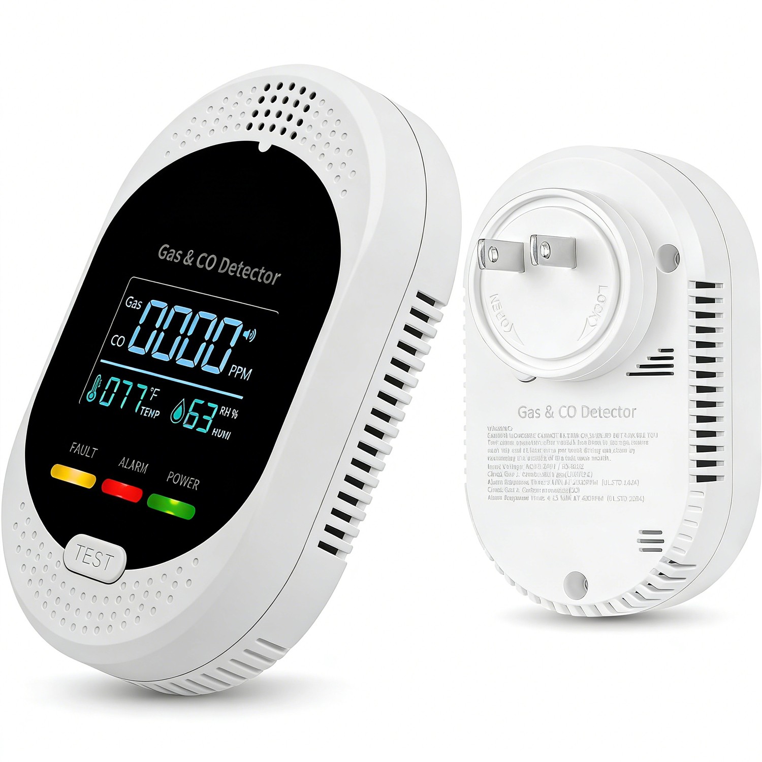 4-in-1 Carbon Monoxide and Natural Gas Detector, CO and Combustible Gas, Temp…