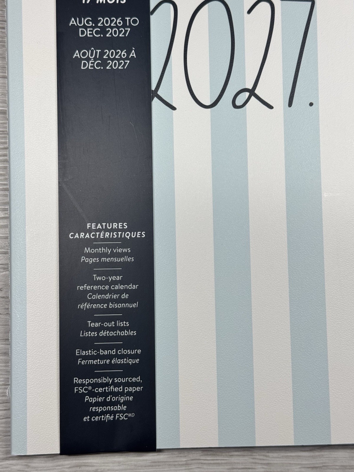 RAE DUNN 2026 2027 Monthly Calendar Planner STRIPED Blue 2027 Size 9.75 X 7.5″