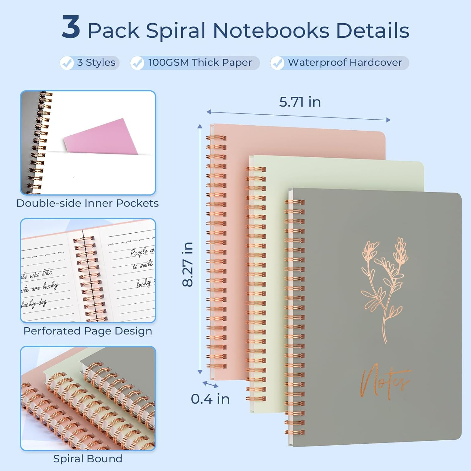 50PCS Cute Spiral Notebook Stationary Set for Women, Bible Journal Set, 3PCS A5