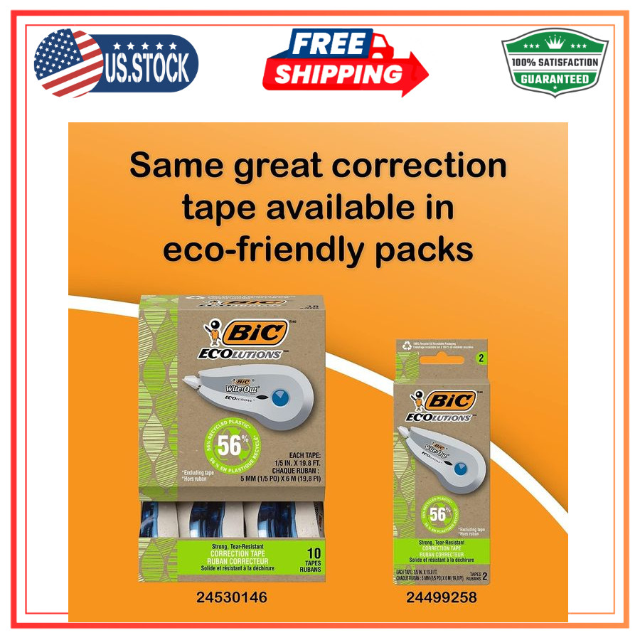 BIC Wite-Out Brand EZ Correct Correction Tape, 39.3 Feet, 2-Count Pack of white