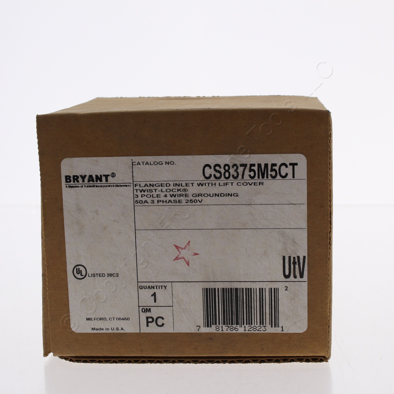 Bryant California Style Locking Armored Flanged Inlet Non-Nema 50A 250V 3 Phase