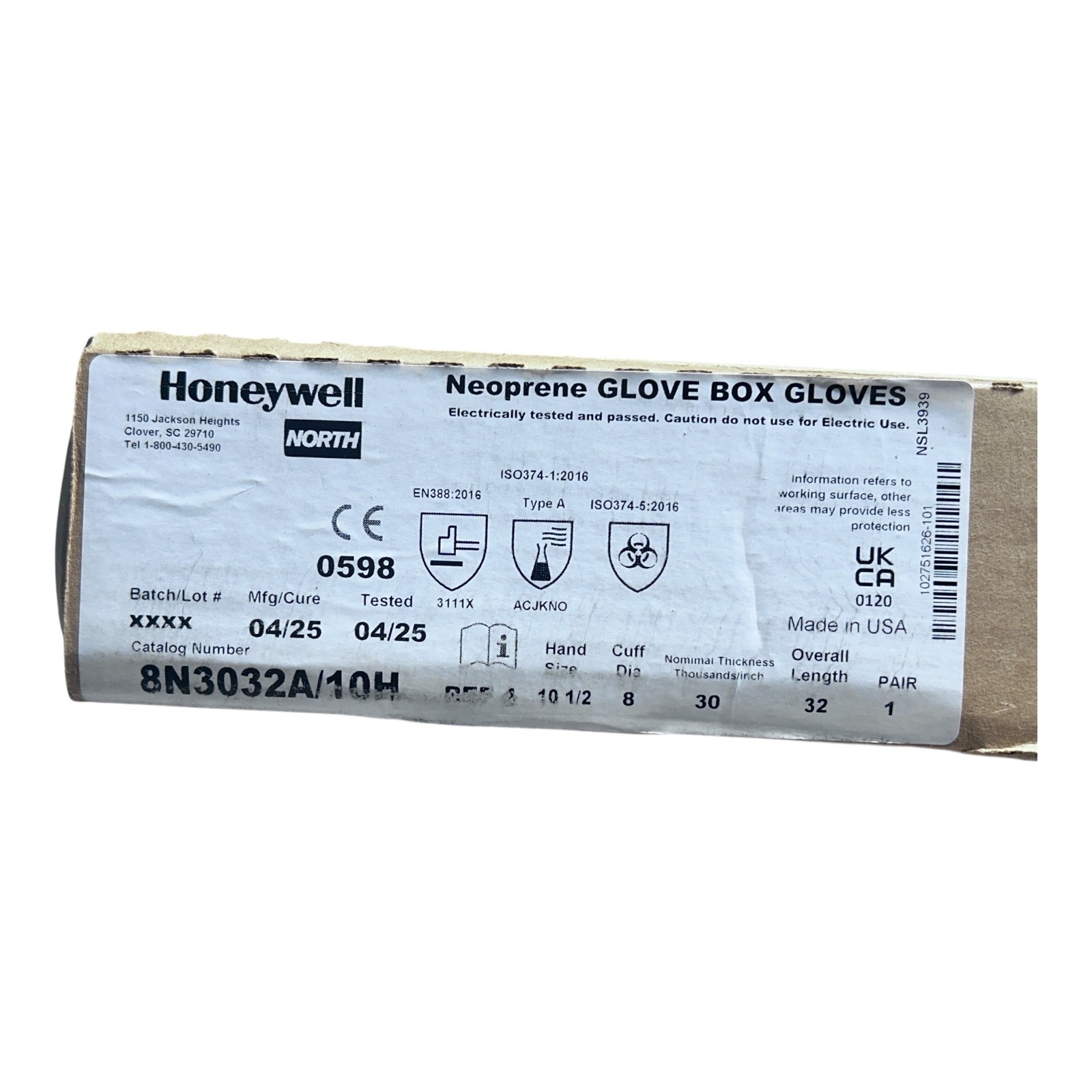 HONEYWELL North 8B3032A/10H Glove-Box 30 Mil Butyl Neoprene Gloves Black 10 1/2