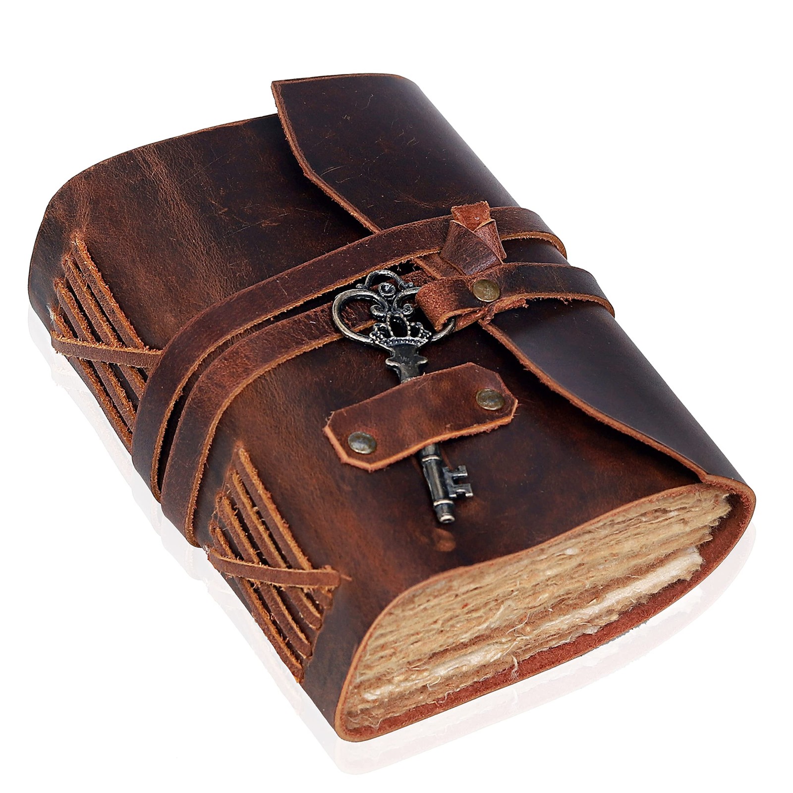 Leather Journal for Women Men Blank Deckle Edge Paper Notebook 180 GSM Brown