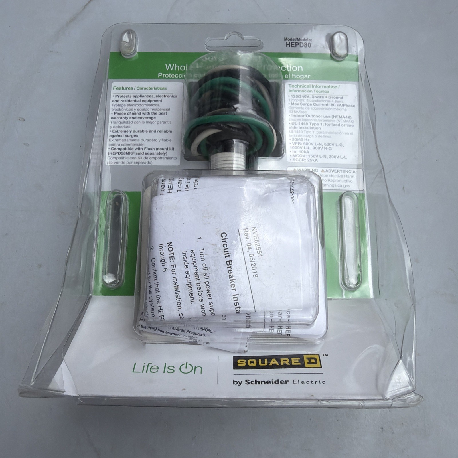Square D HEPD80 Whole Home Electronics Protective Device, Surge Protection #9925