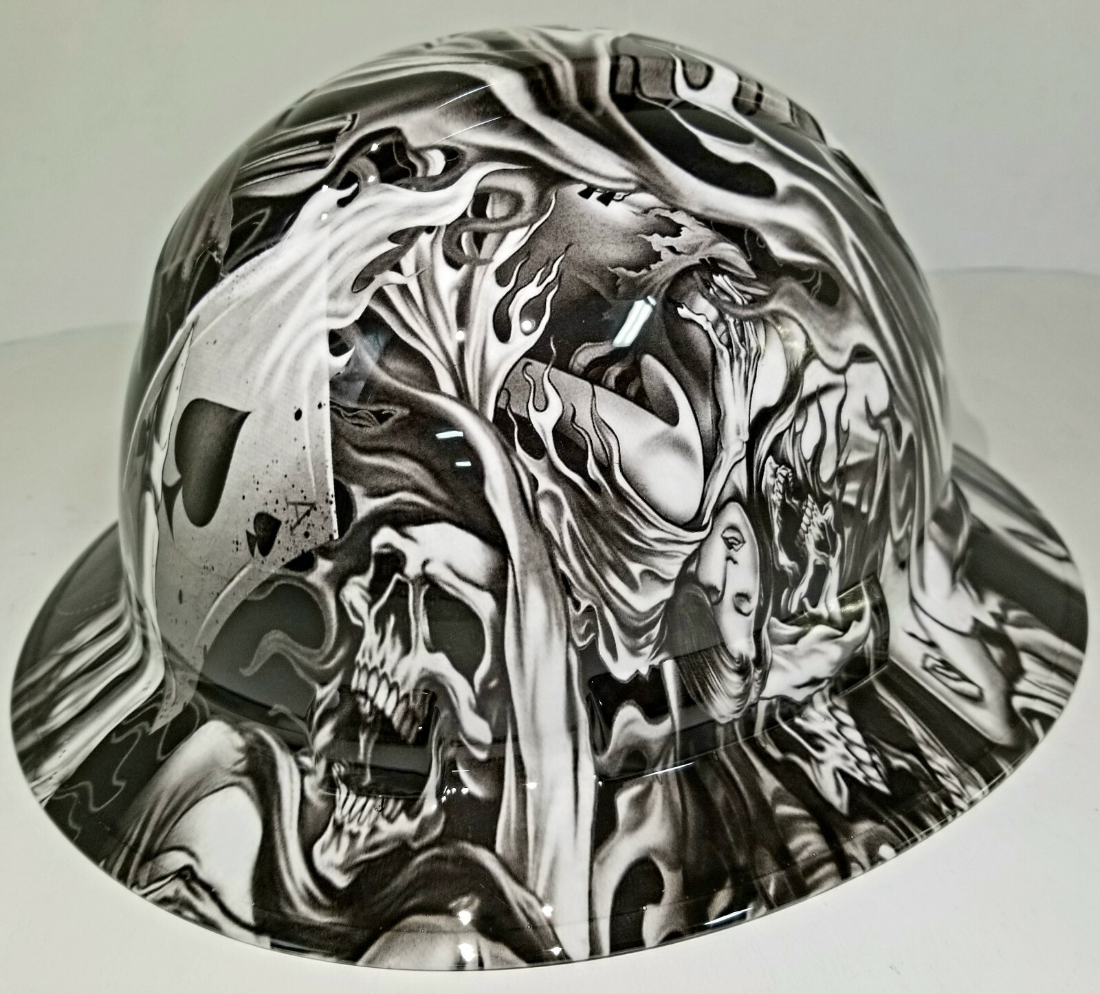 FULL BRIM Hard Hat custom hydro dipped , NEW Black and white ACE OF SKULLS