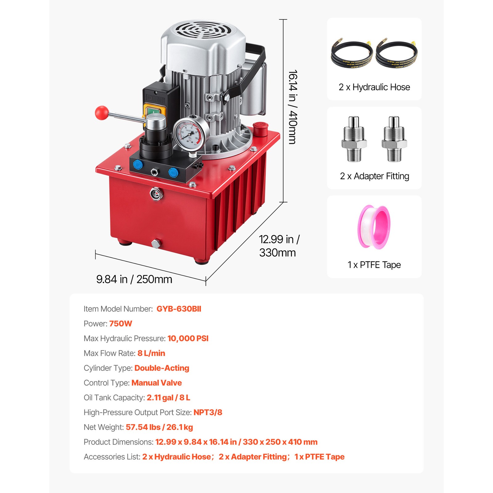 Uimoso Electric Hydraulic Pump 750W 10000 PSI Dual-Action Hydraulic Power Unit