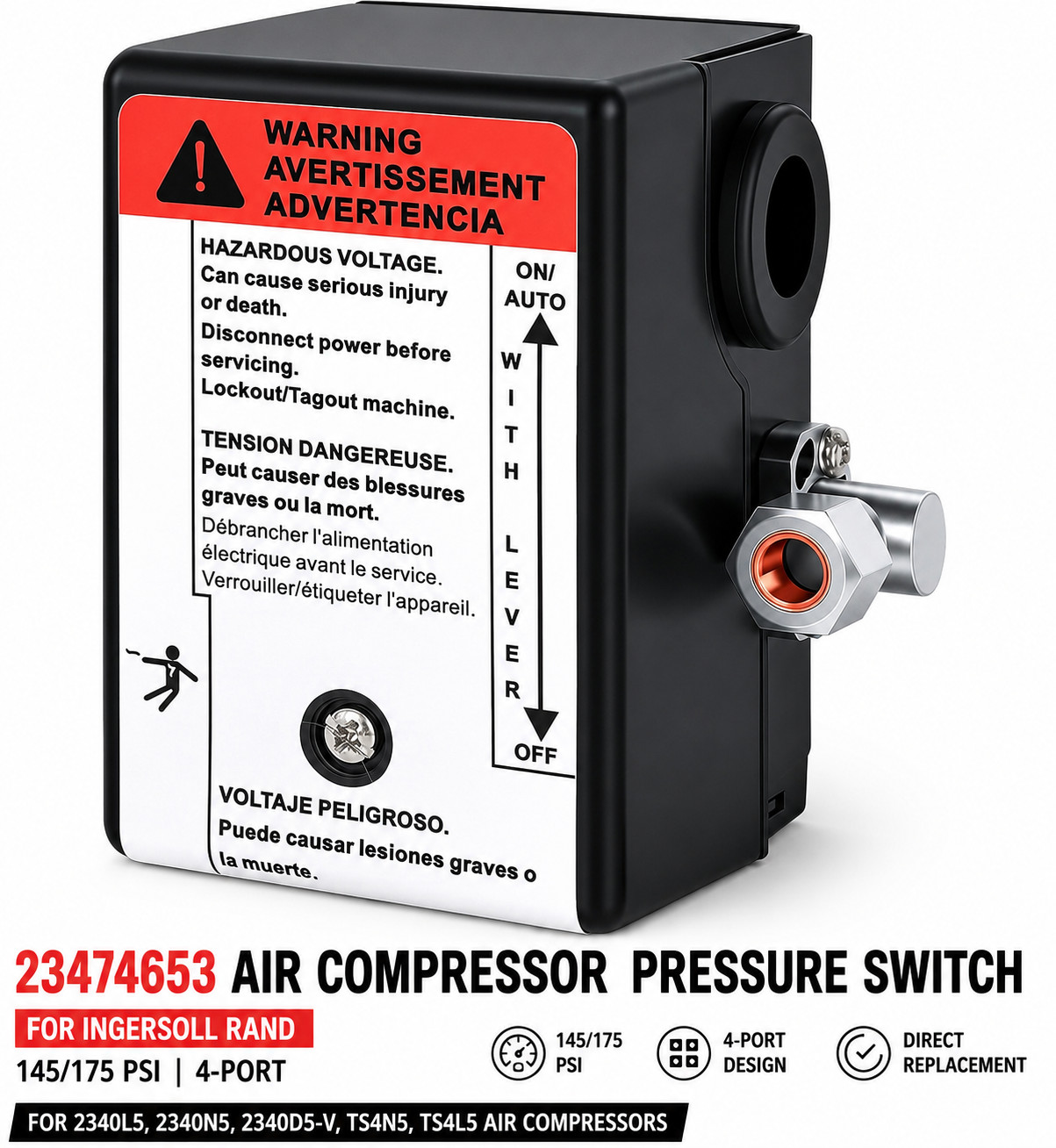 Ingersoll Rand 23474653-R Two Stage Air Compressor Pressure Switch 230V
