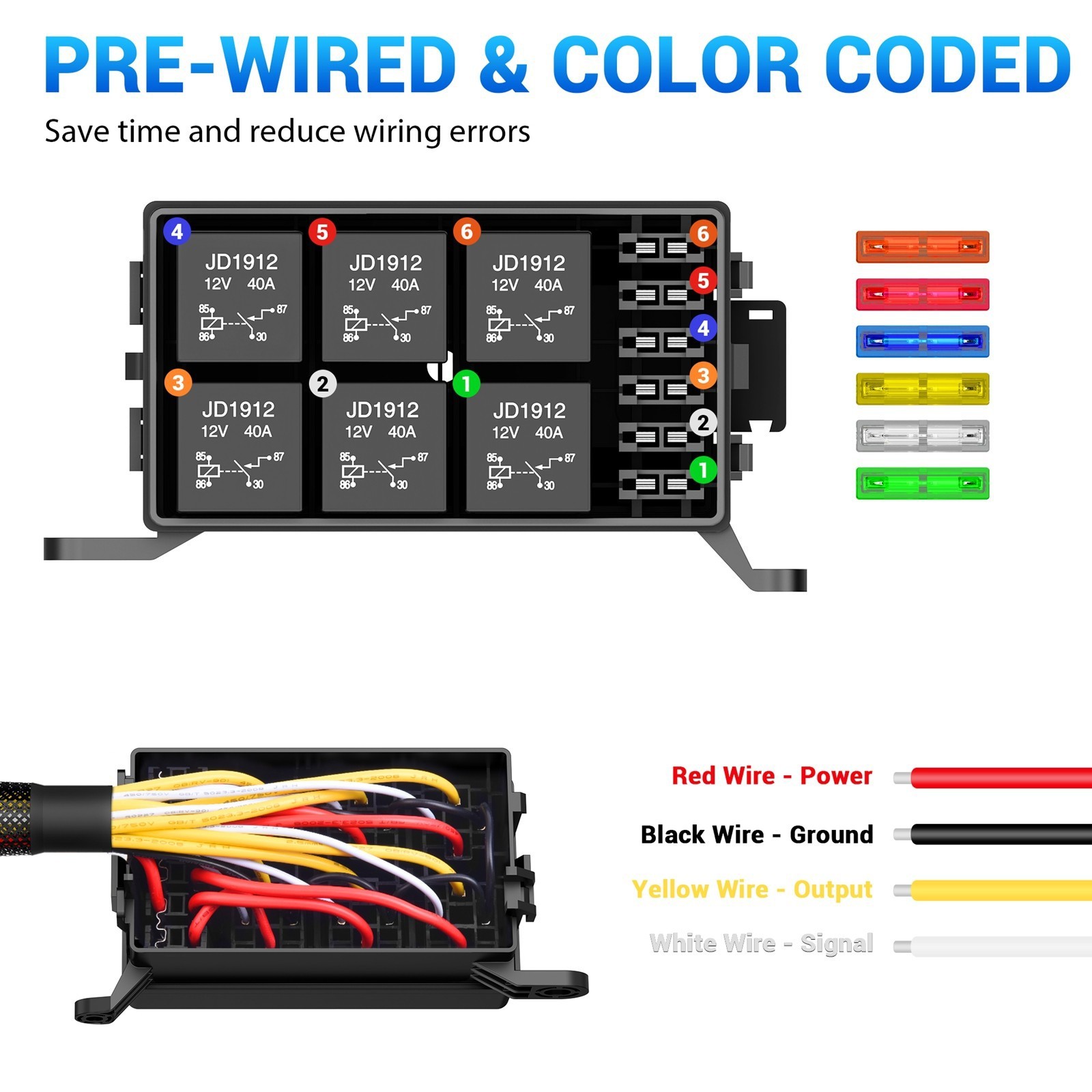 Waterproof 12V Relay Fuse Box Kit with Pre-Wired Harness for Automotive Use
