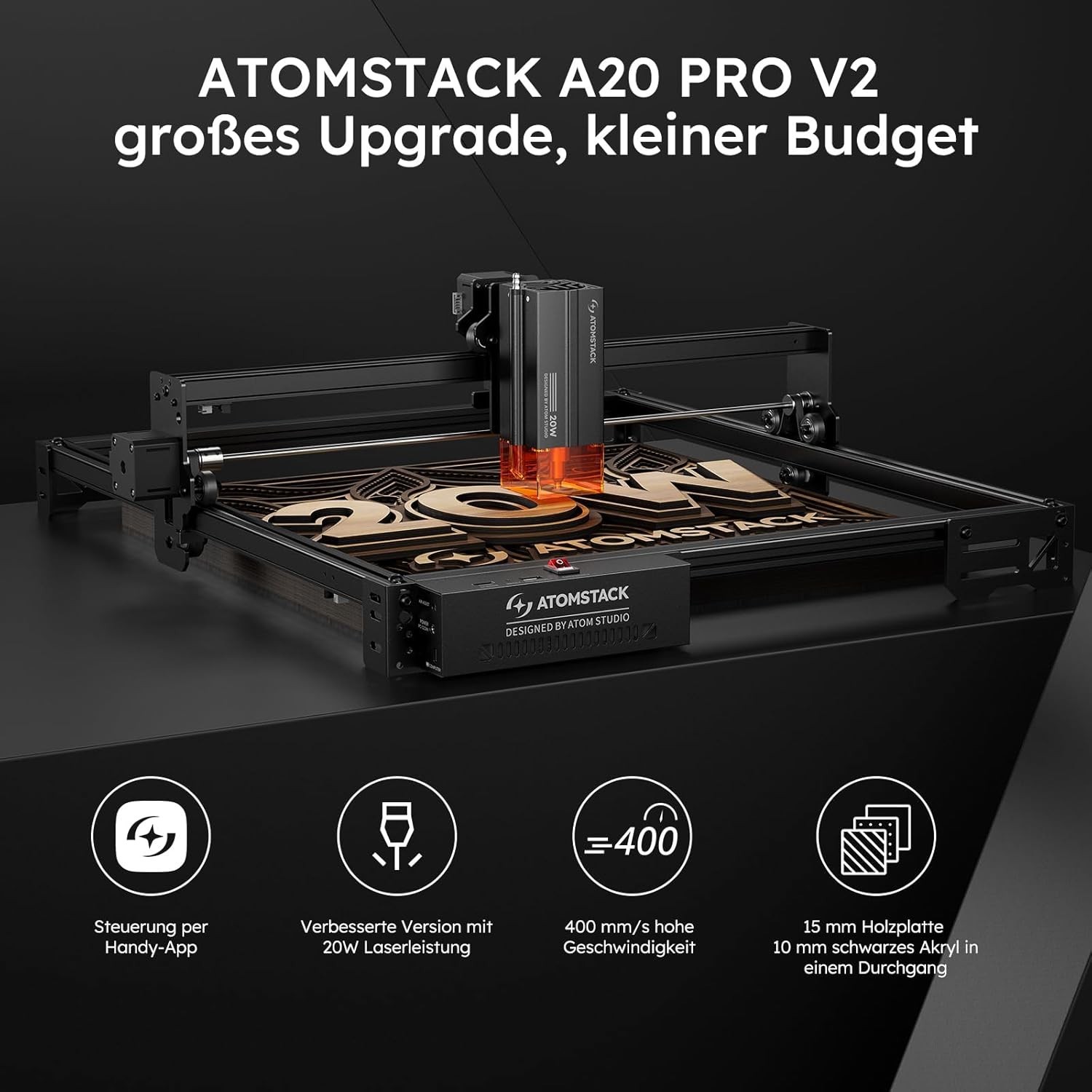 Used AtomStack A20 Pro V2 Laser Engraver 400mm/s High Speed 0.01mm Precision