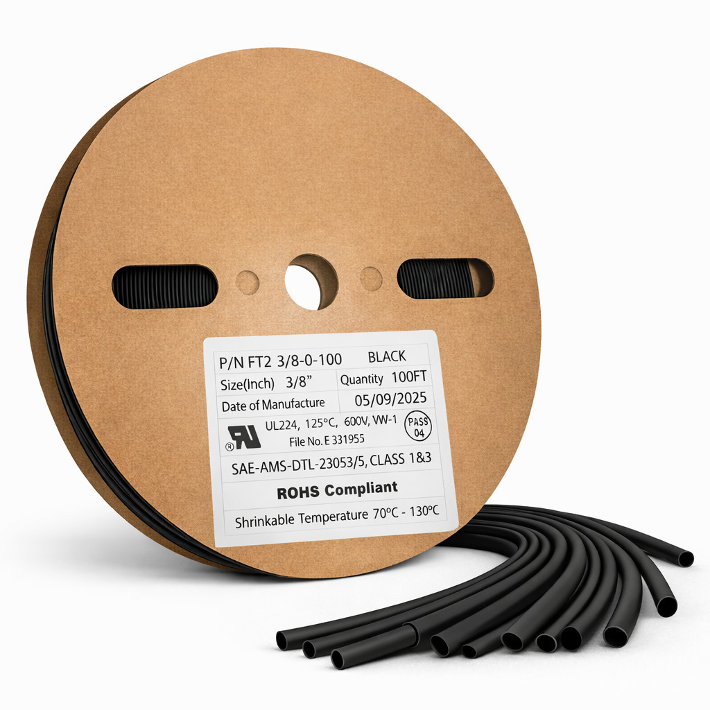 3/8″ Inch 100 FT. 100′ Feet BLACK Polyolefin 2:1 Heat Shrink Tubing Tube UL