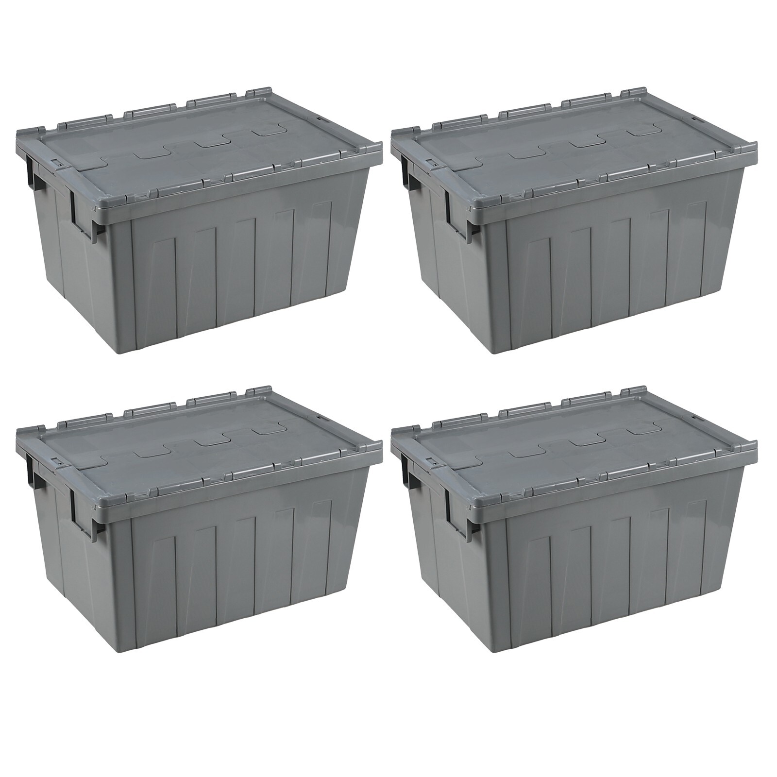 15 Gal Commercial Heavy Duty Plastic Storage Tote w/ Hinged Attached Lid 4-Packs