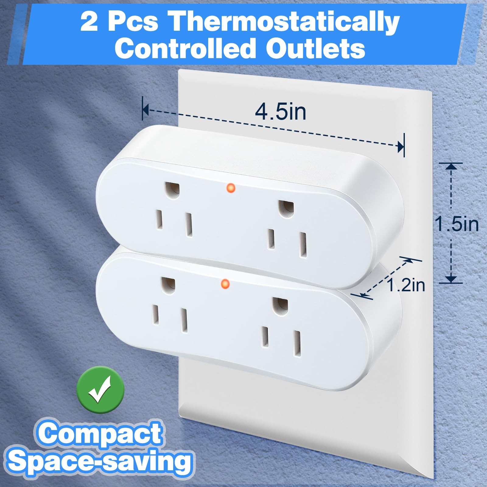 2 Packs Thermostatically Controlled Outlet, On at 32°F/Off 50°F Plug White