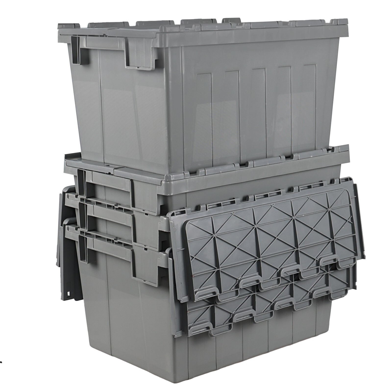 15 Gal Commercial Heavy Duty Plastic Storage Tote w/ Hinged Attached Lid 4-Packs