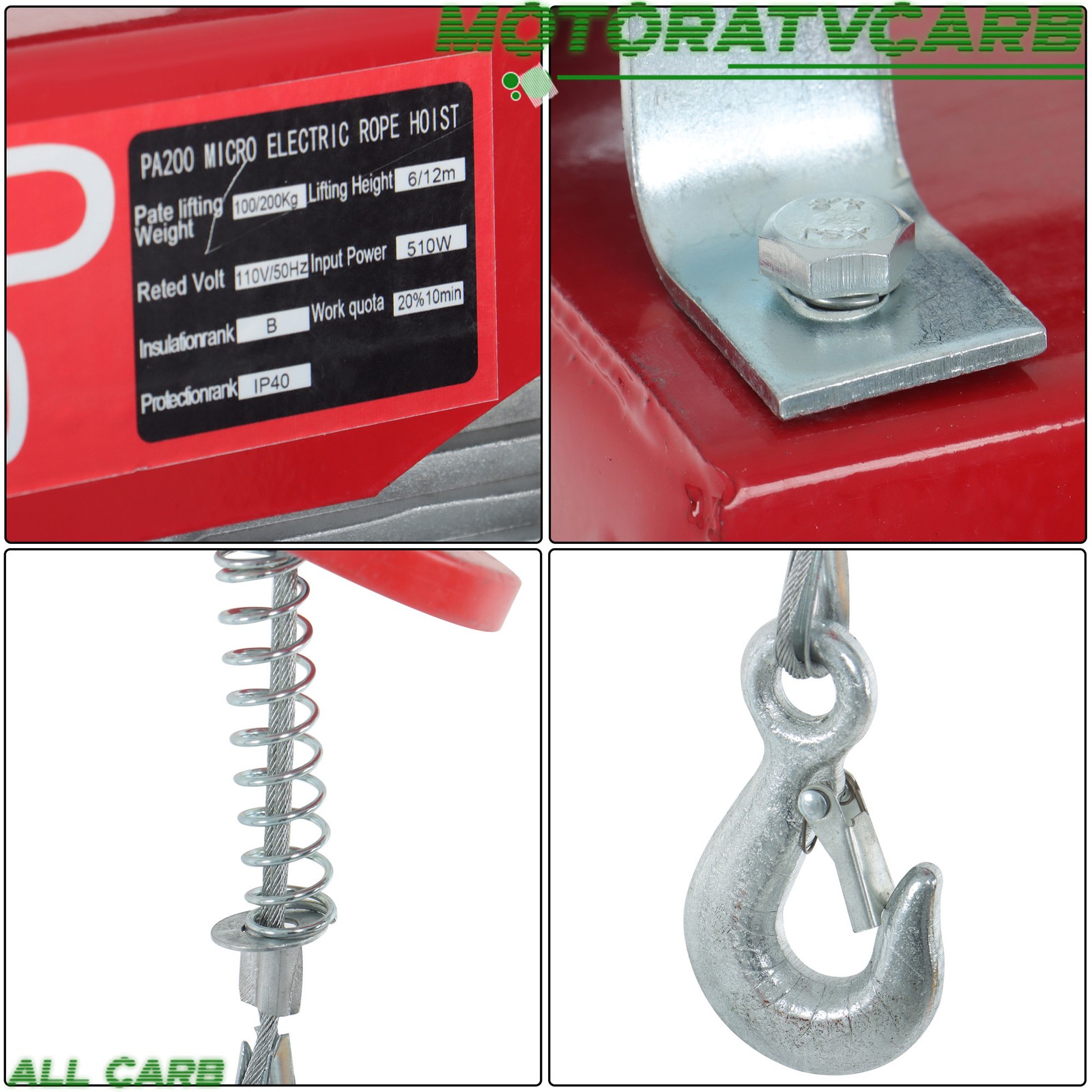 ALL-CARB 440lbs / 200kg Mini Electric Hoist 6.6 ft Wired Remote Control 110V