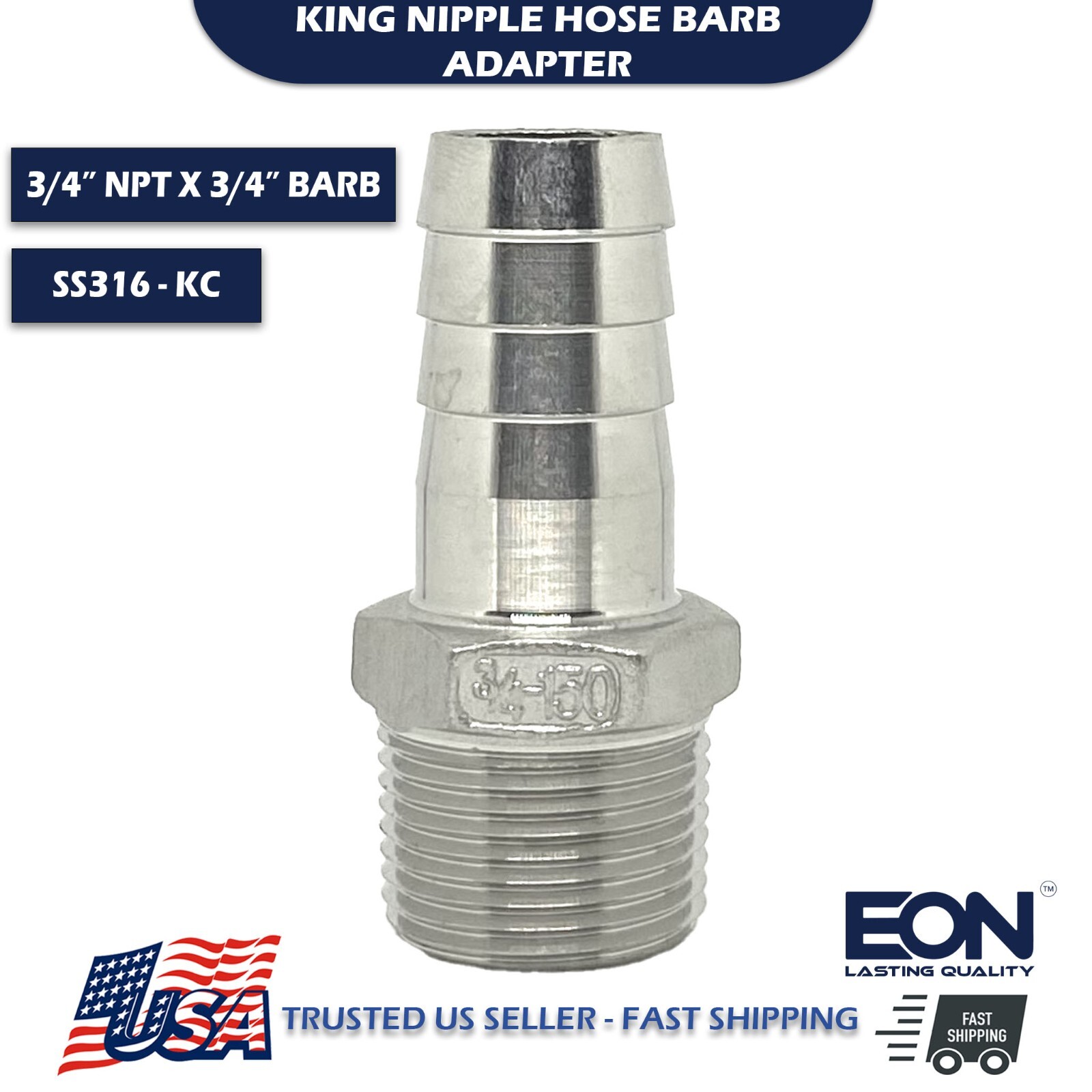 3/4″ Stainless Steel 316 KC King Nipple Hose Barb Adapter NPT